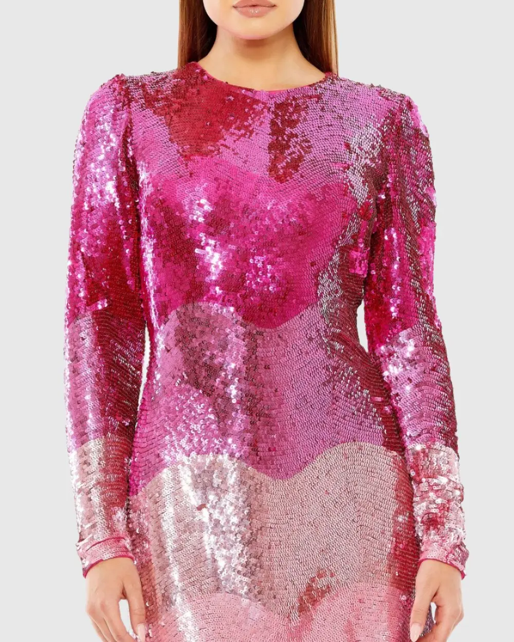 Pink Long Sleeve Ombre Sequin Mini Dress - Image 2