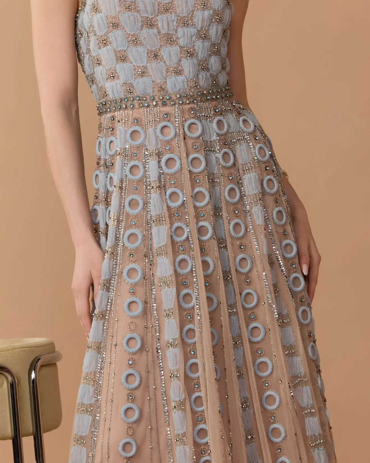 Light Blue Sleeveless Embellished A-line Gown - Image 3