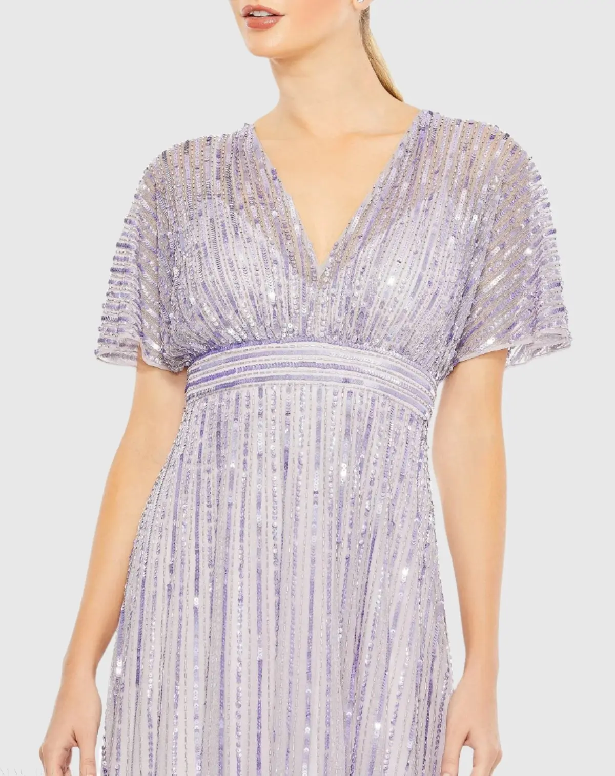Purple Sequined Butterfly Sleeve Flowy Gown - Image 2