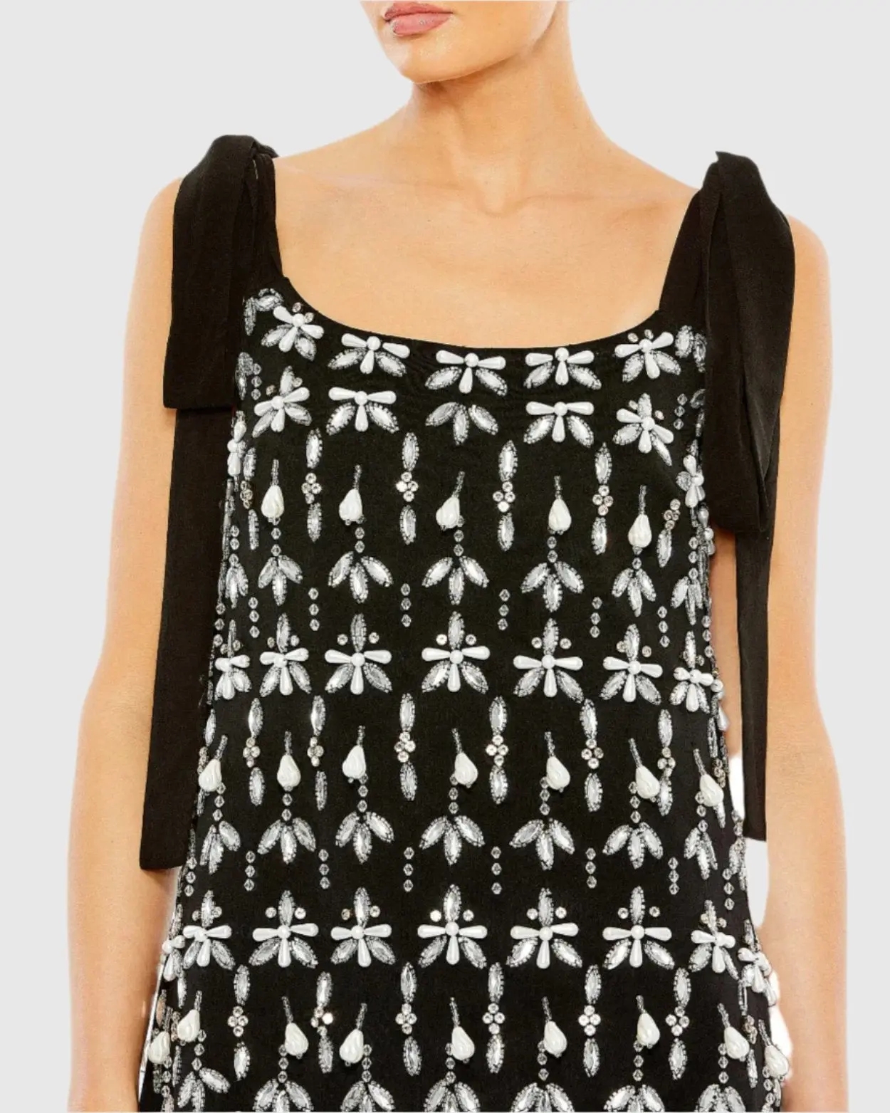 Black Jewel Encrusted Soft Tie Sleeveless Dress - Image 2