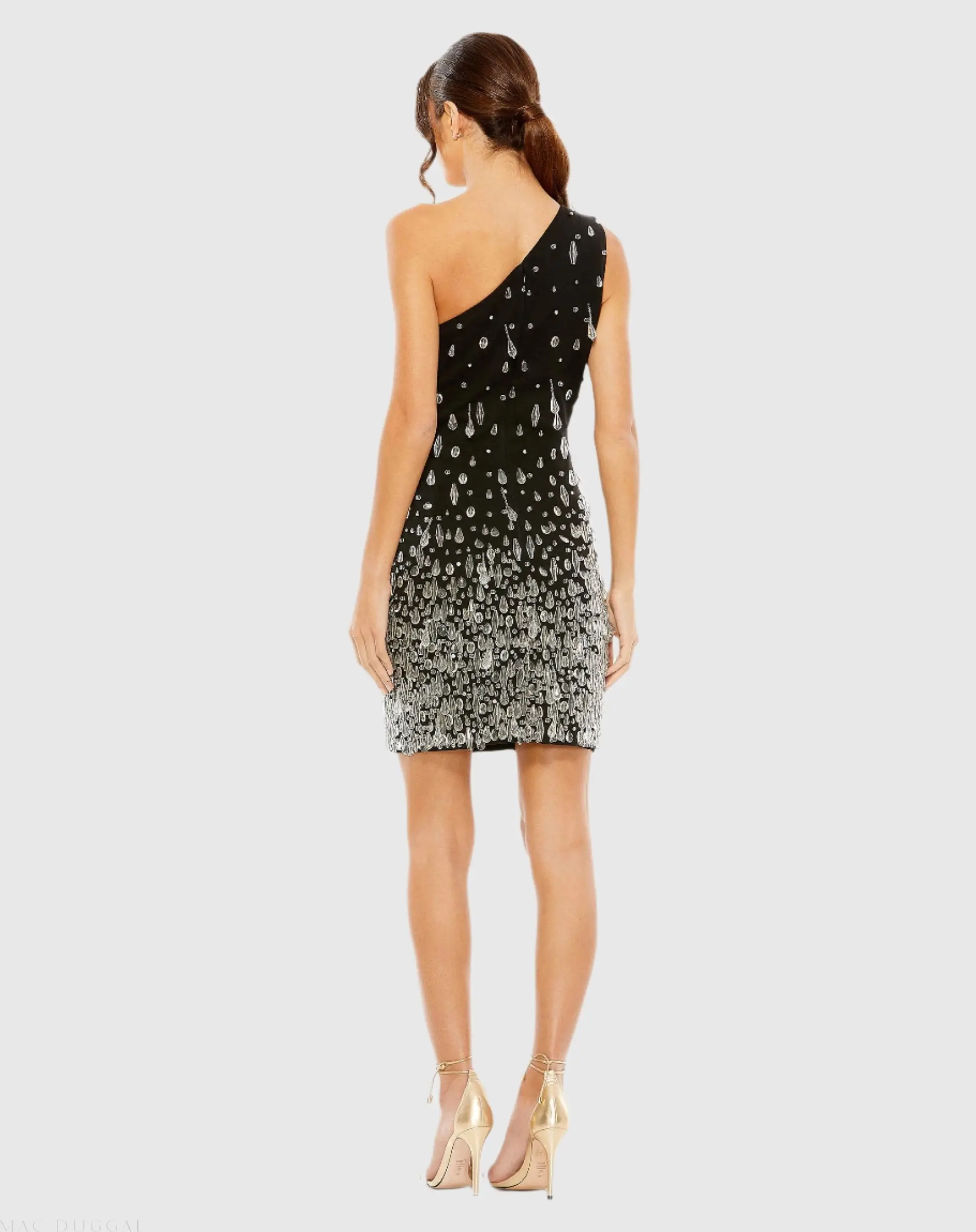 Black One Shoulder Crystal Drop Dress - Image 3