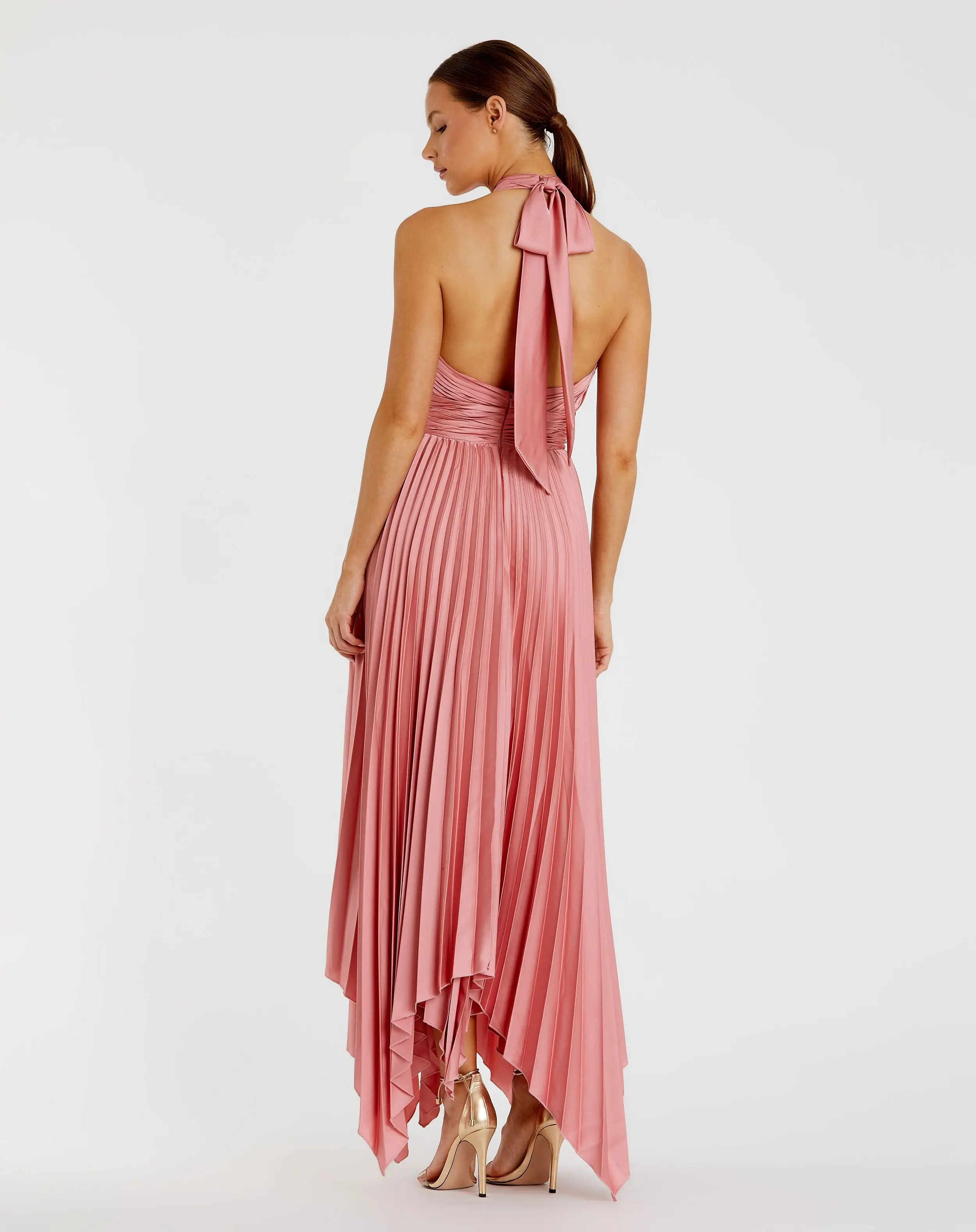Pink Pleated Halter Neck Asymmetrical Hem Gown - FINAL SALE - Image 2