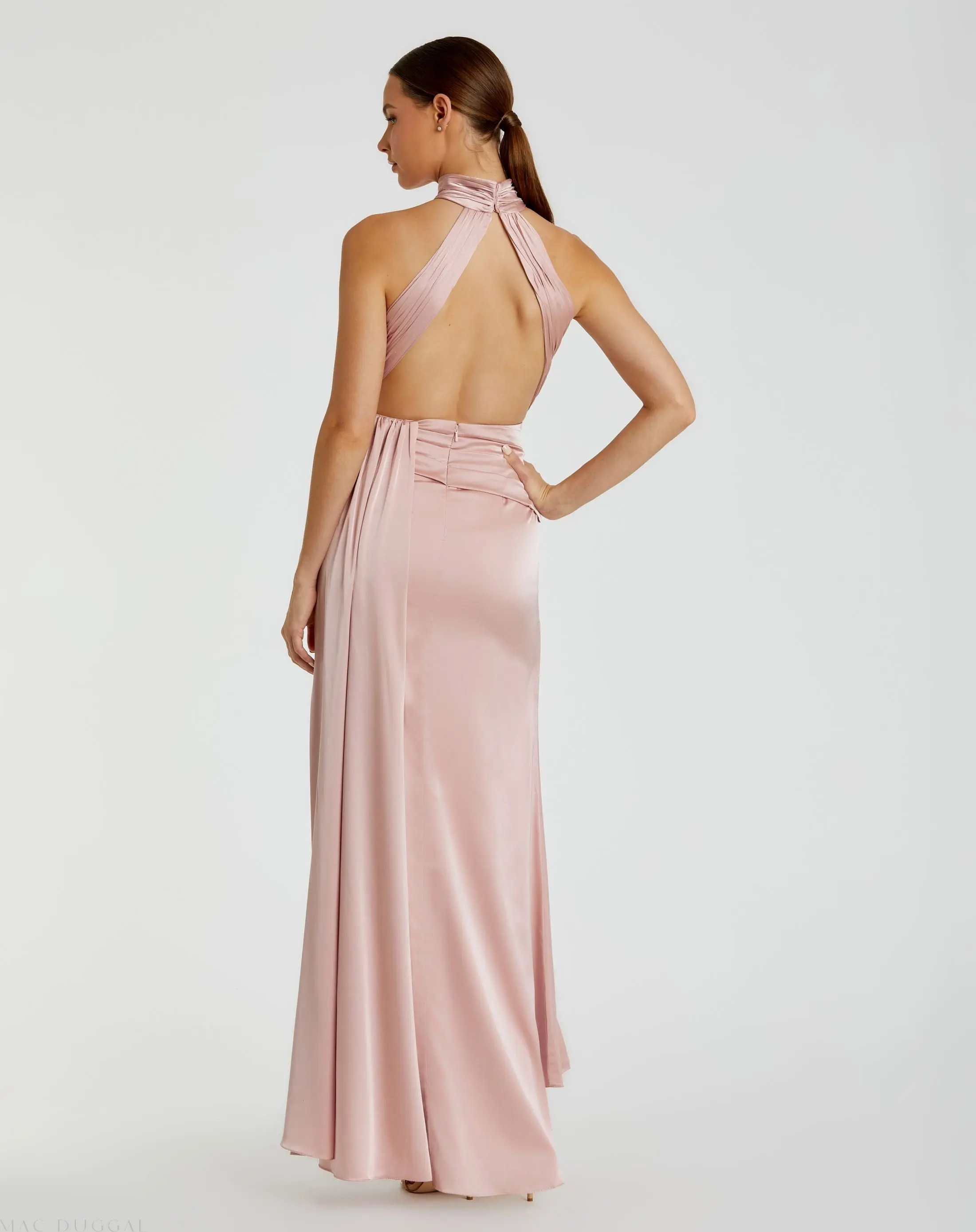Pink Sleeveless Open Back Satin Gown - Image 2