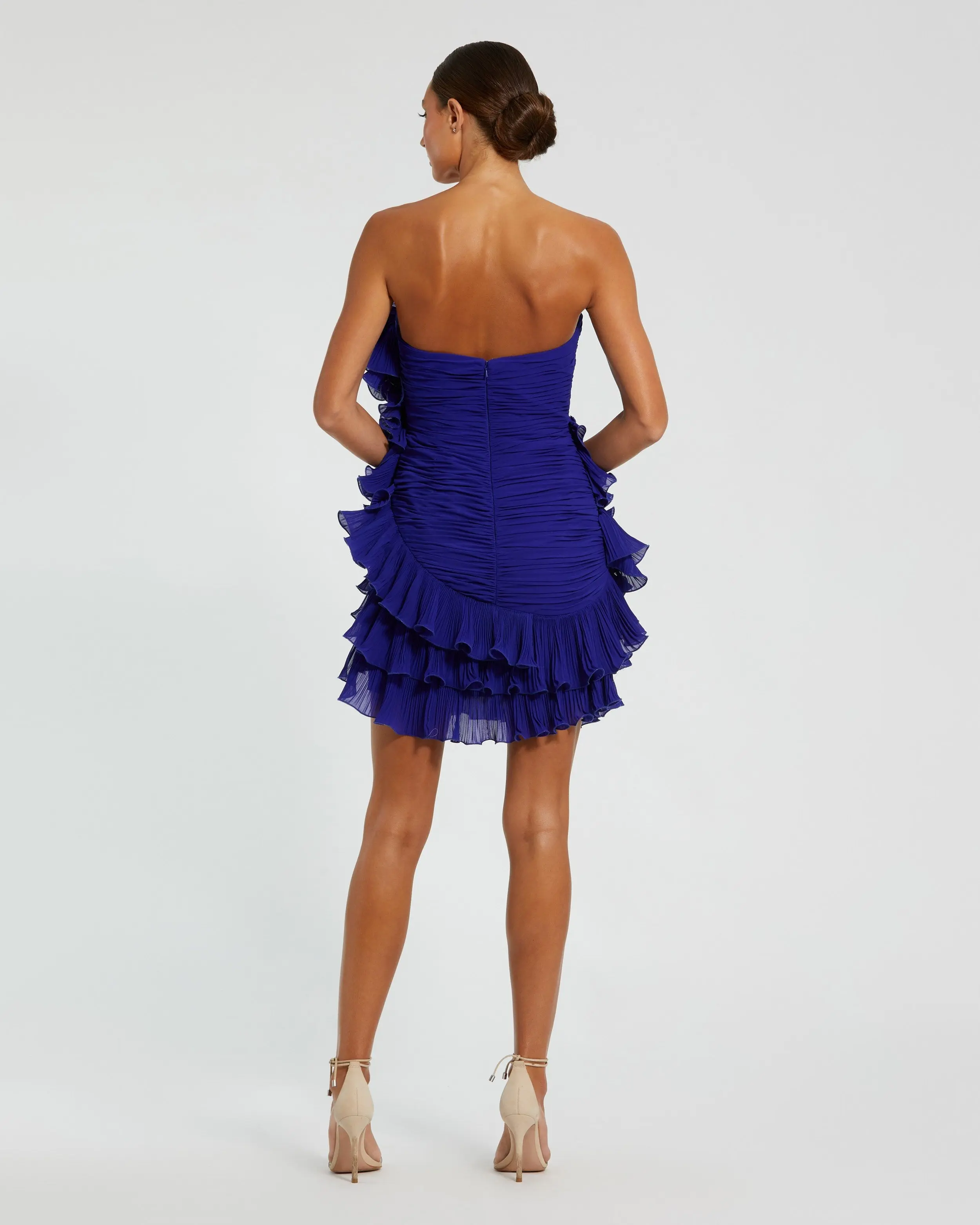 Blue Strapless Ruffle Mini Dress - Image 4