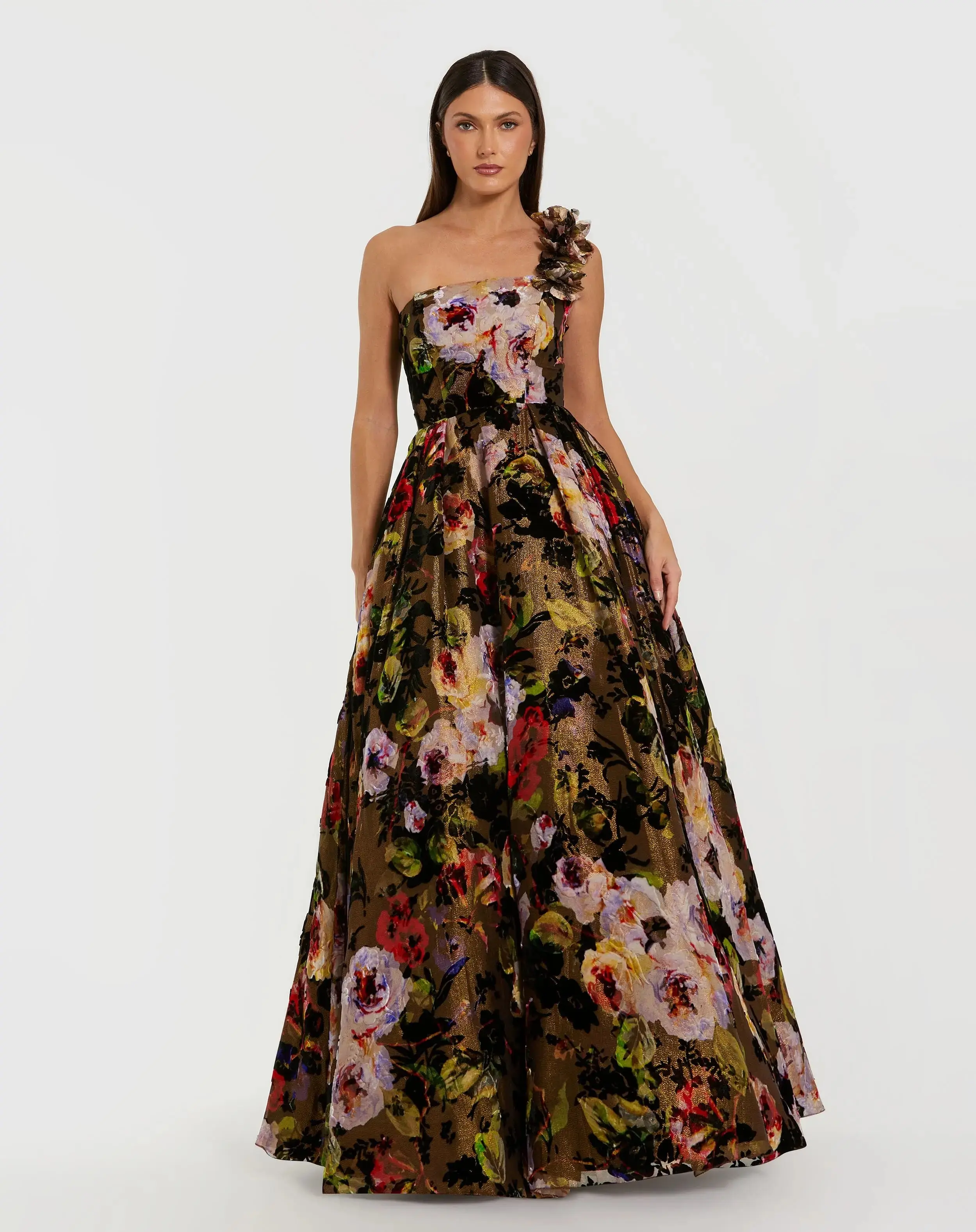 Multicolor Floral Velvet Ball Gown With Pockets - Image 5
