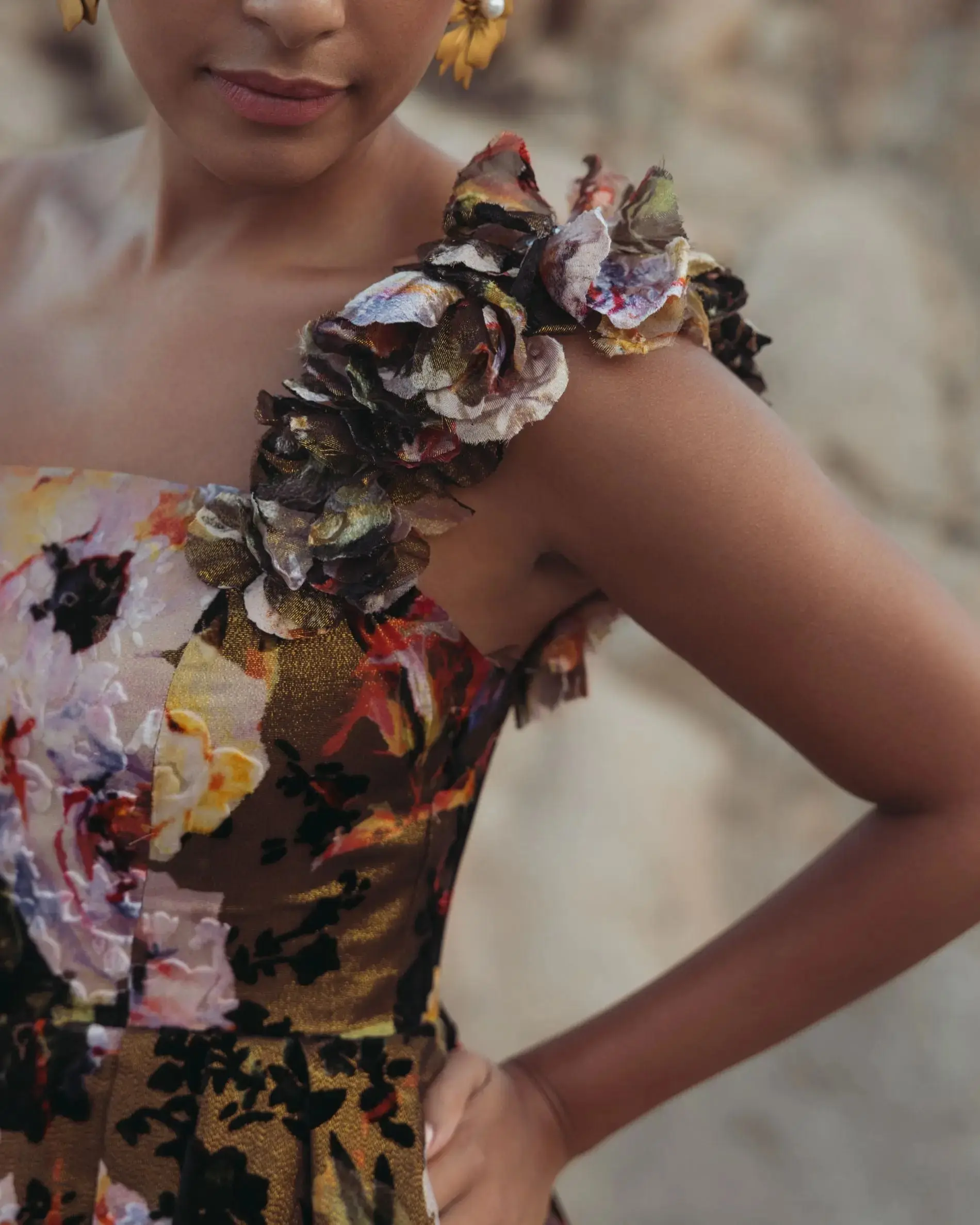 Multicolor Floral Velvet Ball Gown With Pockets - Image 9