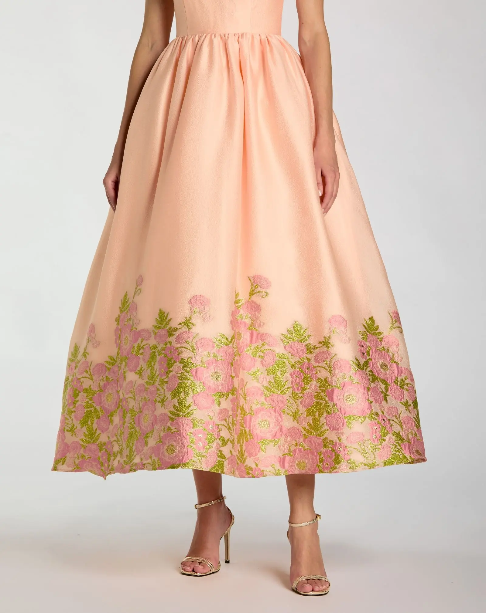 Peach Spaghetti Strap Organza Midi Dress With Bow Detail - Image 2