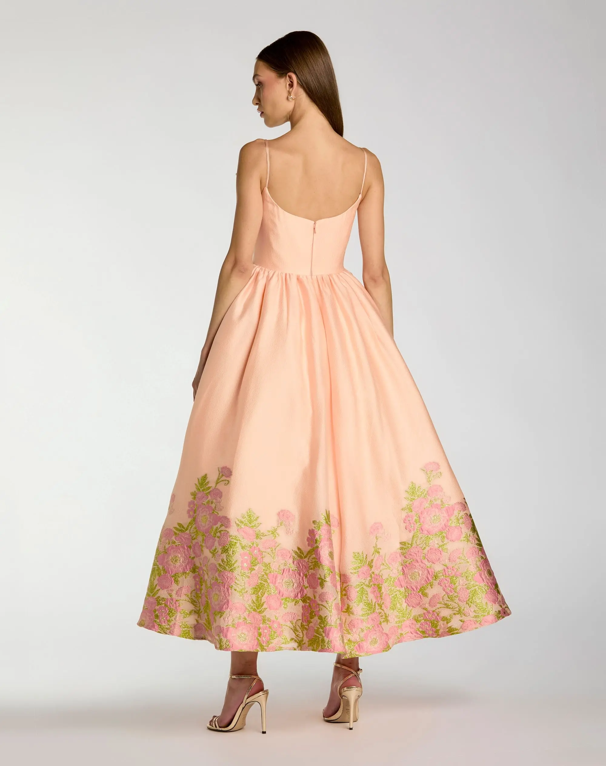 Peach Spaghetti Strap Organza Midi Dress With Bow Detail - Image 3