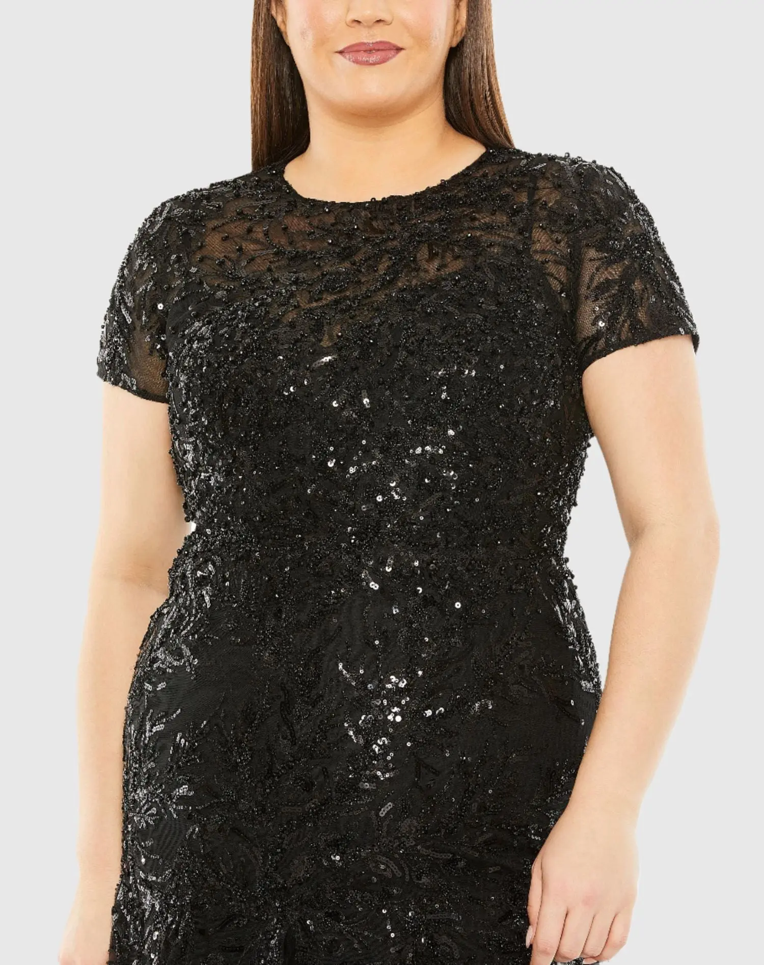 Black Hand Embellished Short Sleeve Gown (Plus) - Image 2