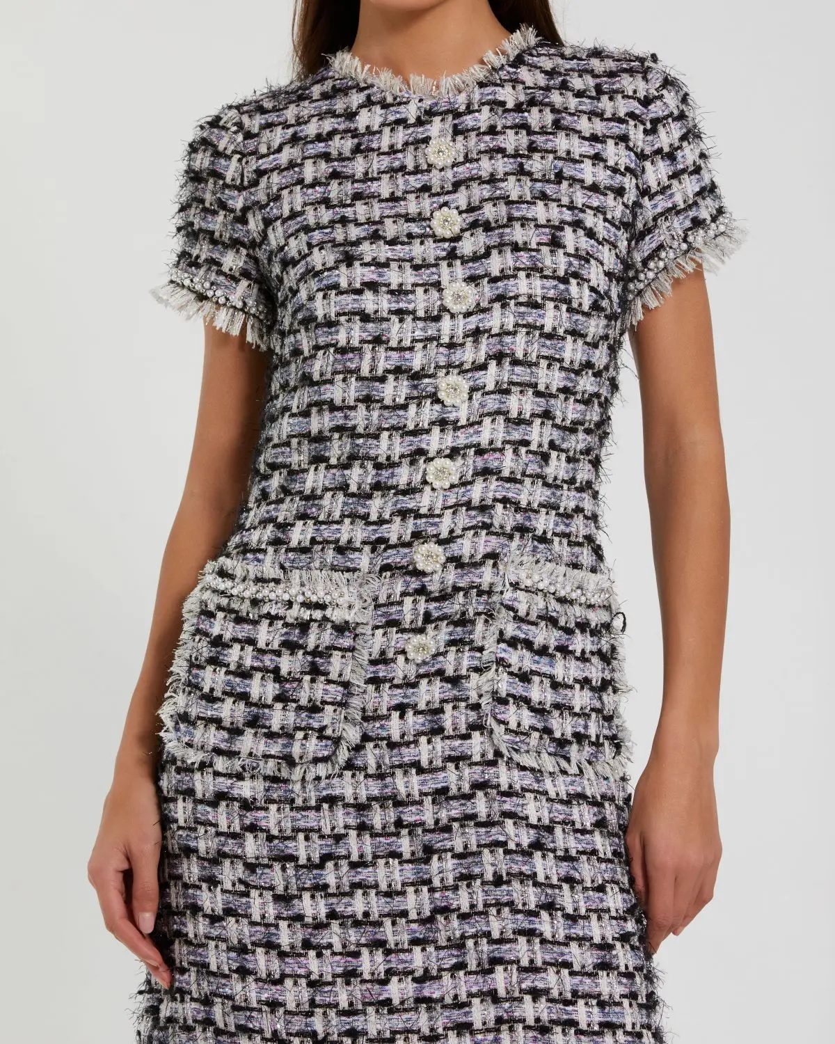 Black Multicolor Cap Sleeve Floral Button Detail Shift Dress - Image 2
