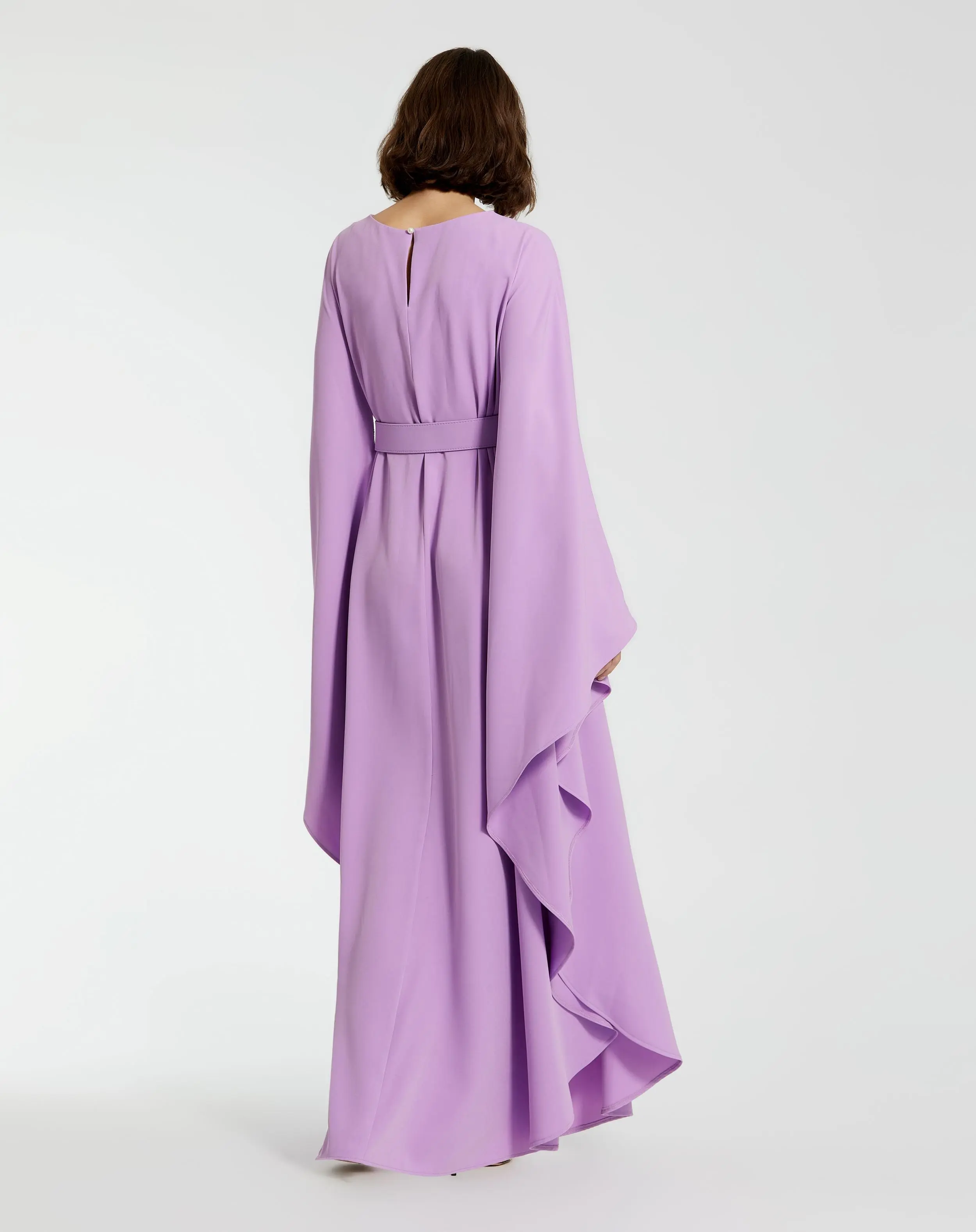 Purple Crepe Boat Neck Kaftan Dress With Belt - Image 4