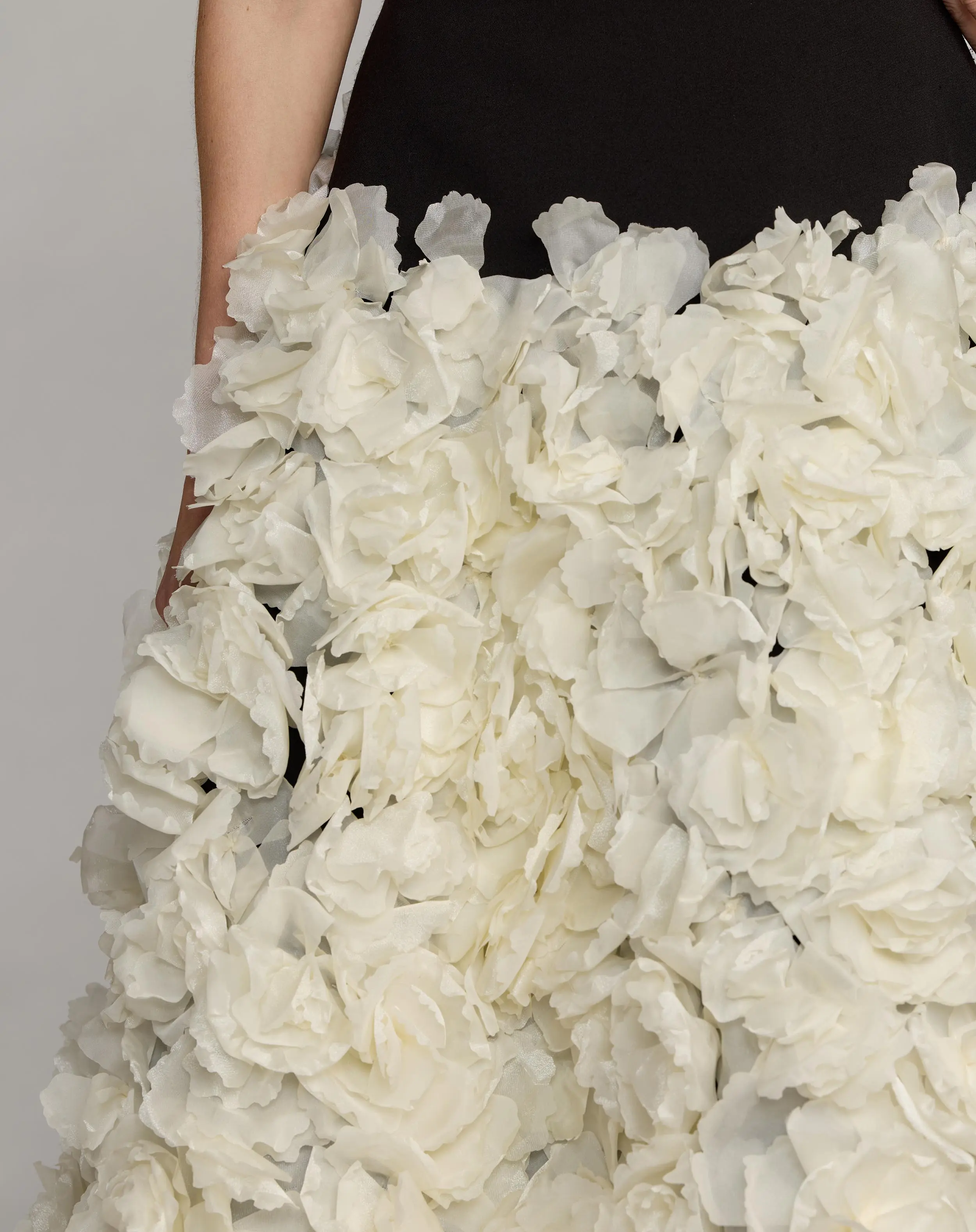 Black Sleeveless A-Line Midi Dress With 3D Floral Skirt - Image 5