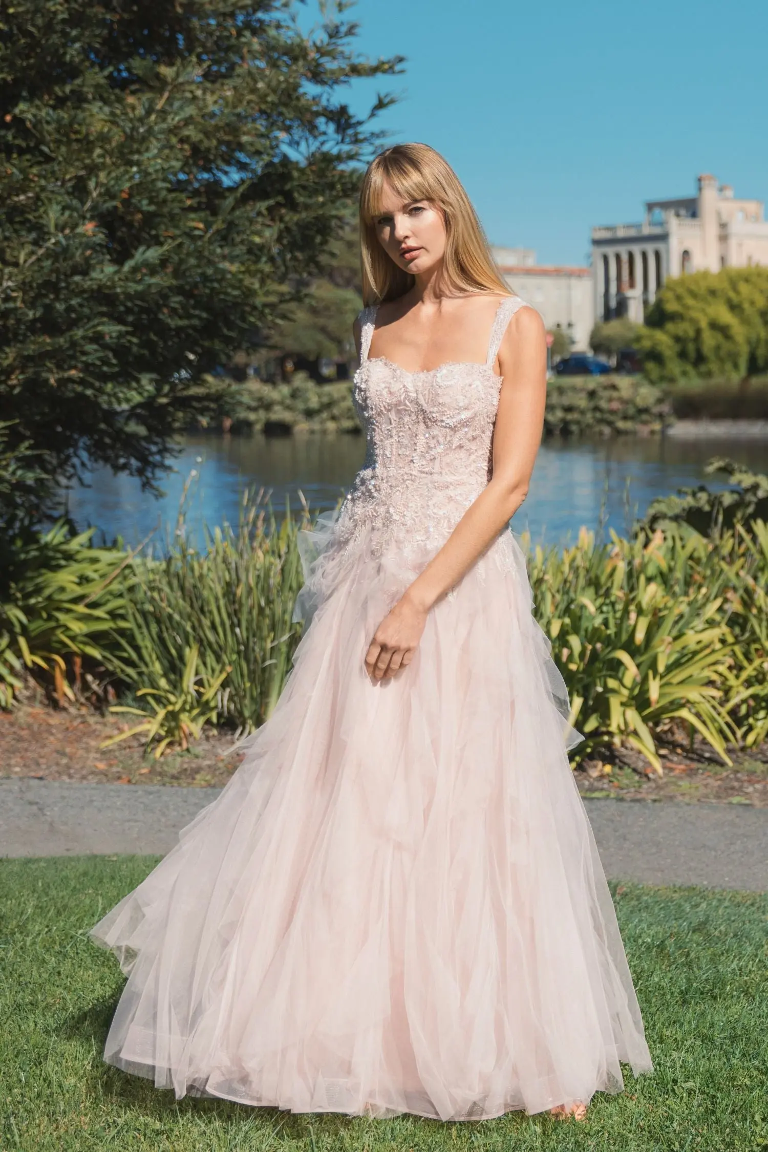 Pink Bustier Tulle Ballgown With Ruffle Skirt - Image 4