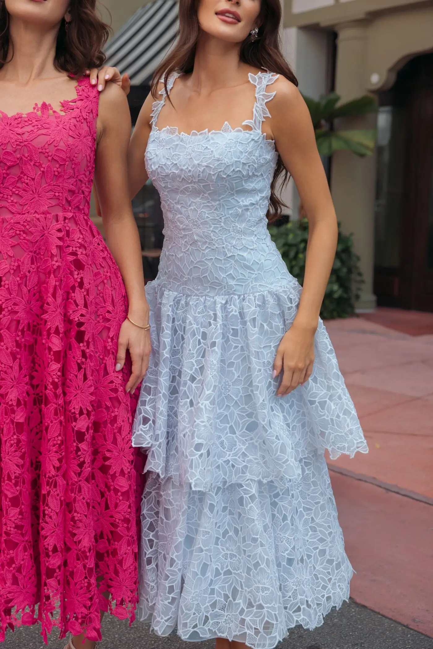 Blue Sleeveless Embroidered Lace Tiered Midi Dress - Image 6