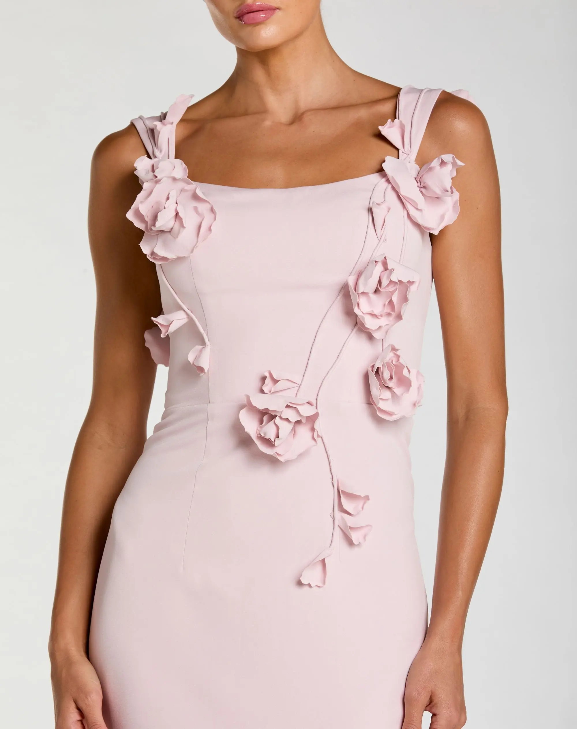 Pink Sleeveless Crepe Column Gown With Floral Detail - Image 2