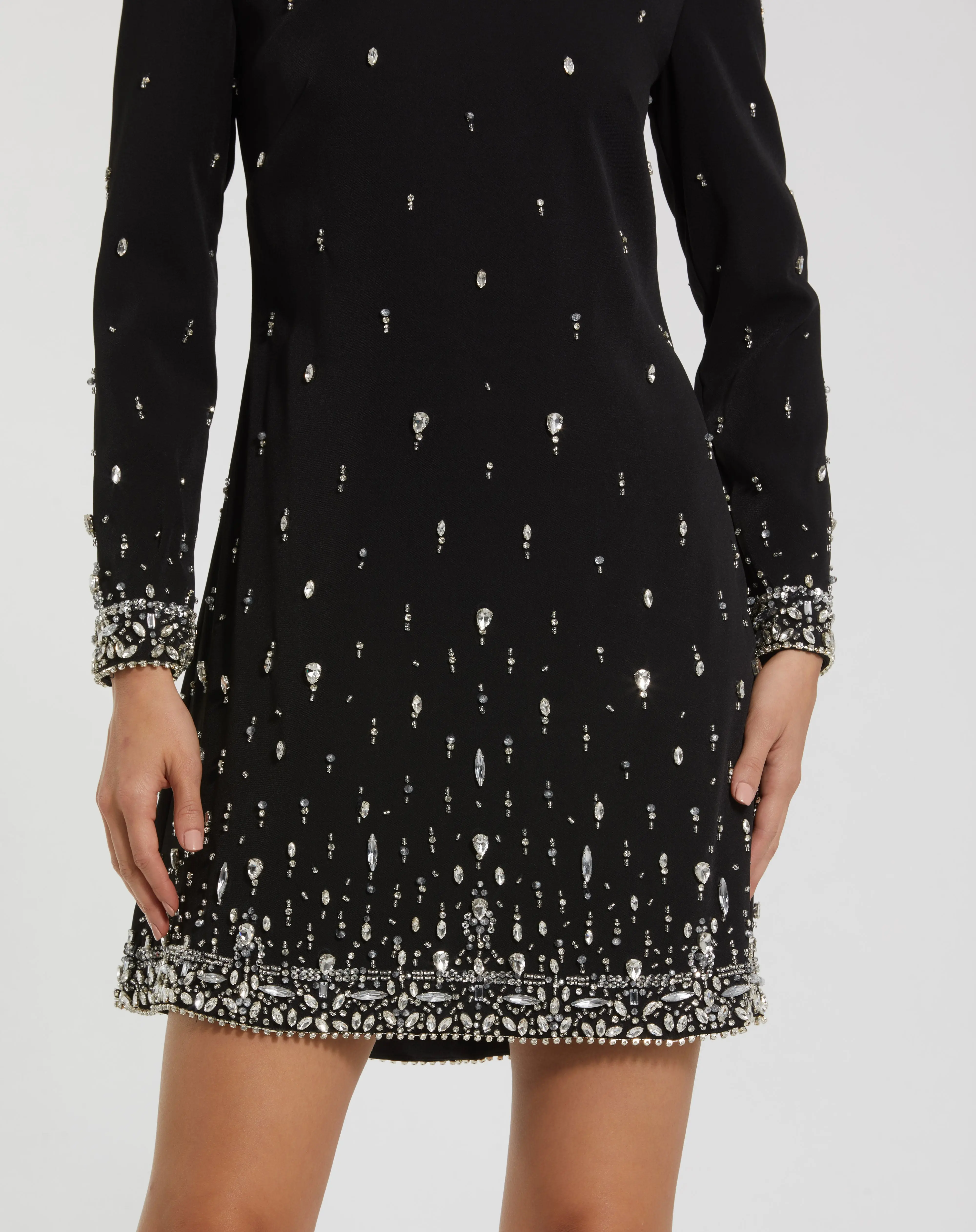 Black Embellished Crepe Long Sleeve Mini Dress - Image 2