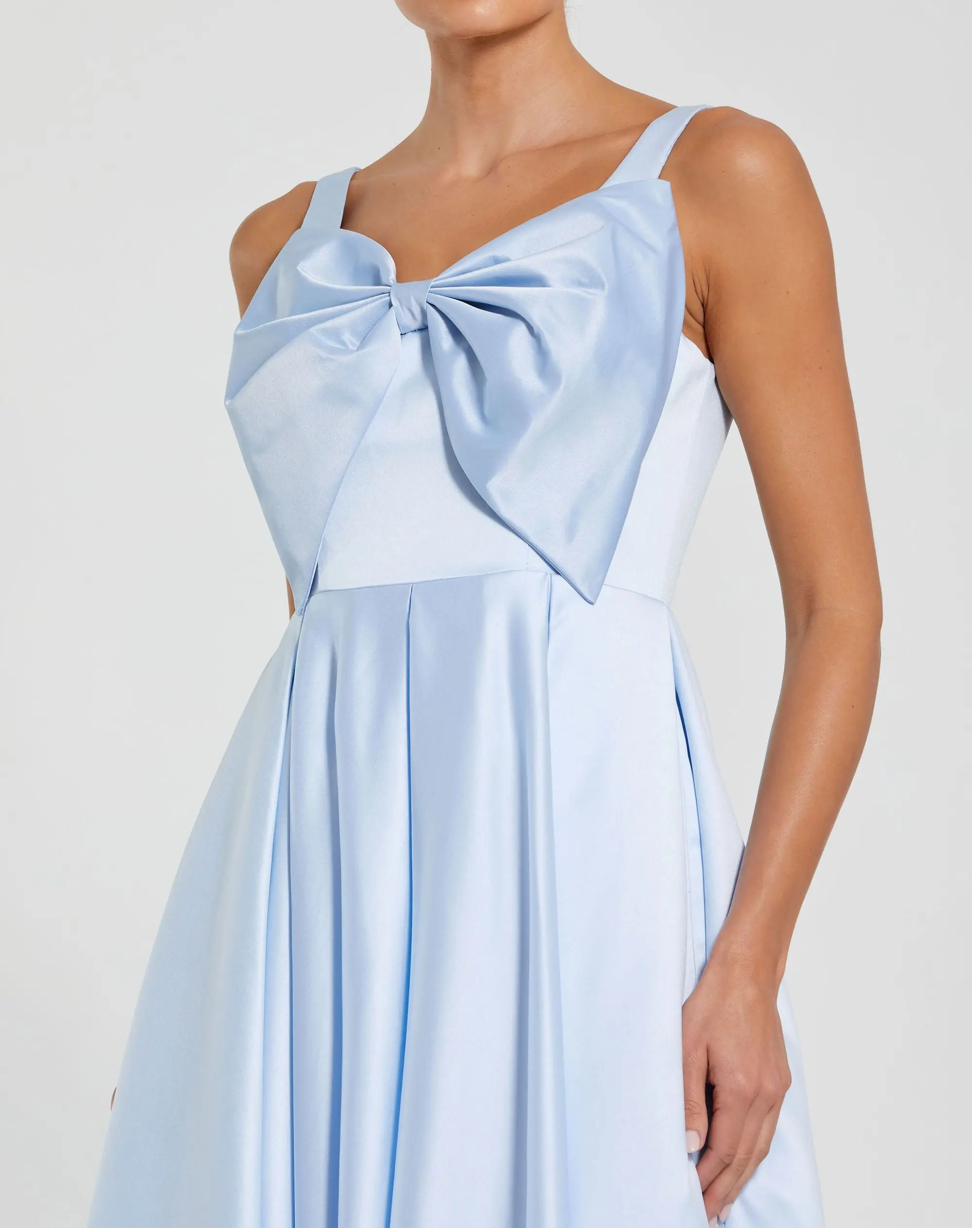 Blue Satin Midi Dress with Oversized Bow - Image 2