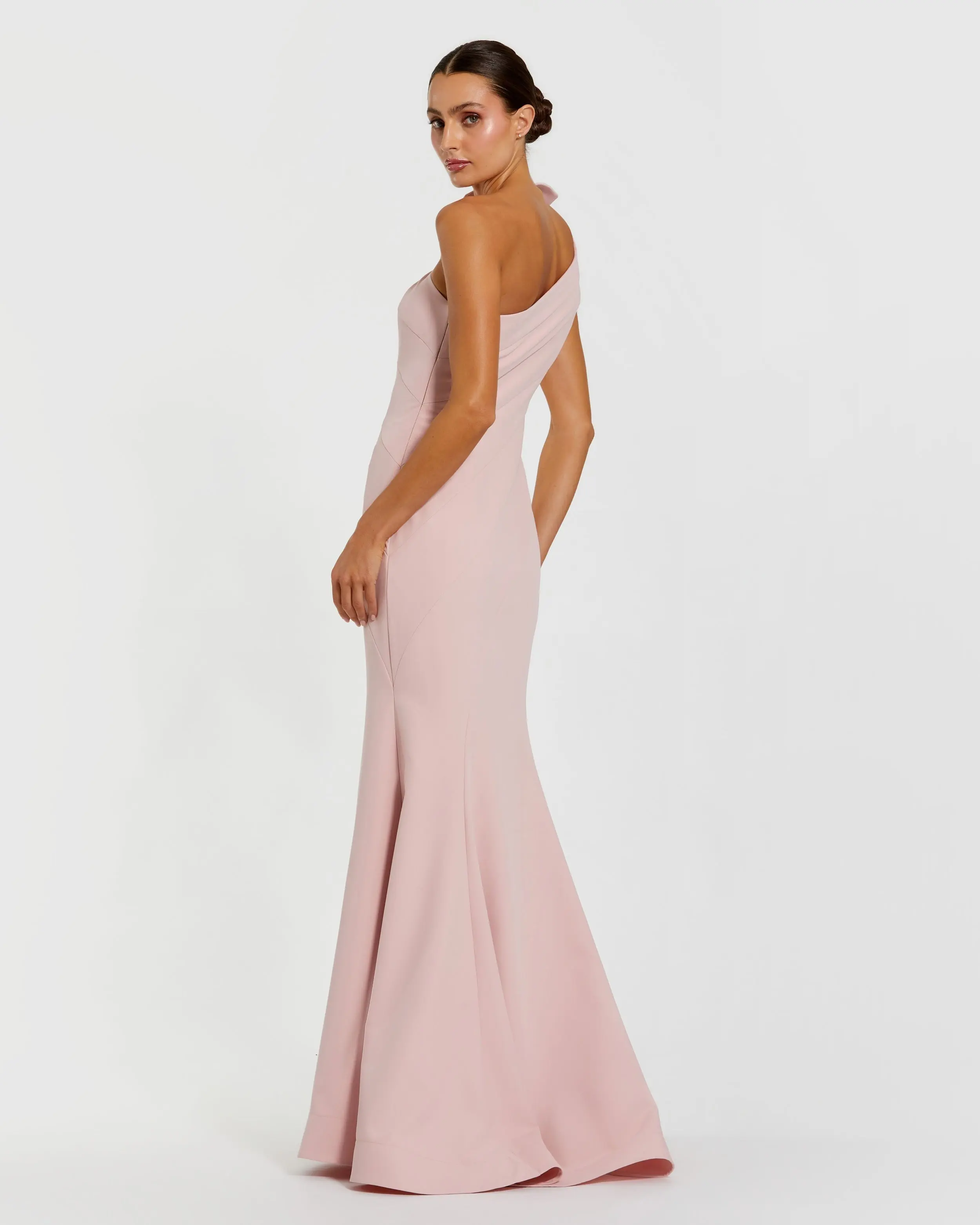 Pink One Shoulder Mermaid Gown With 3D Flower - Image 3