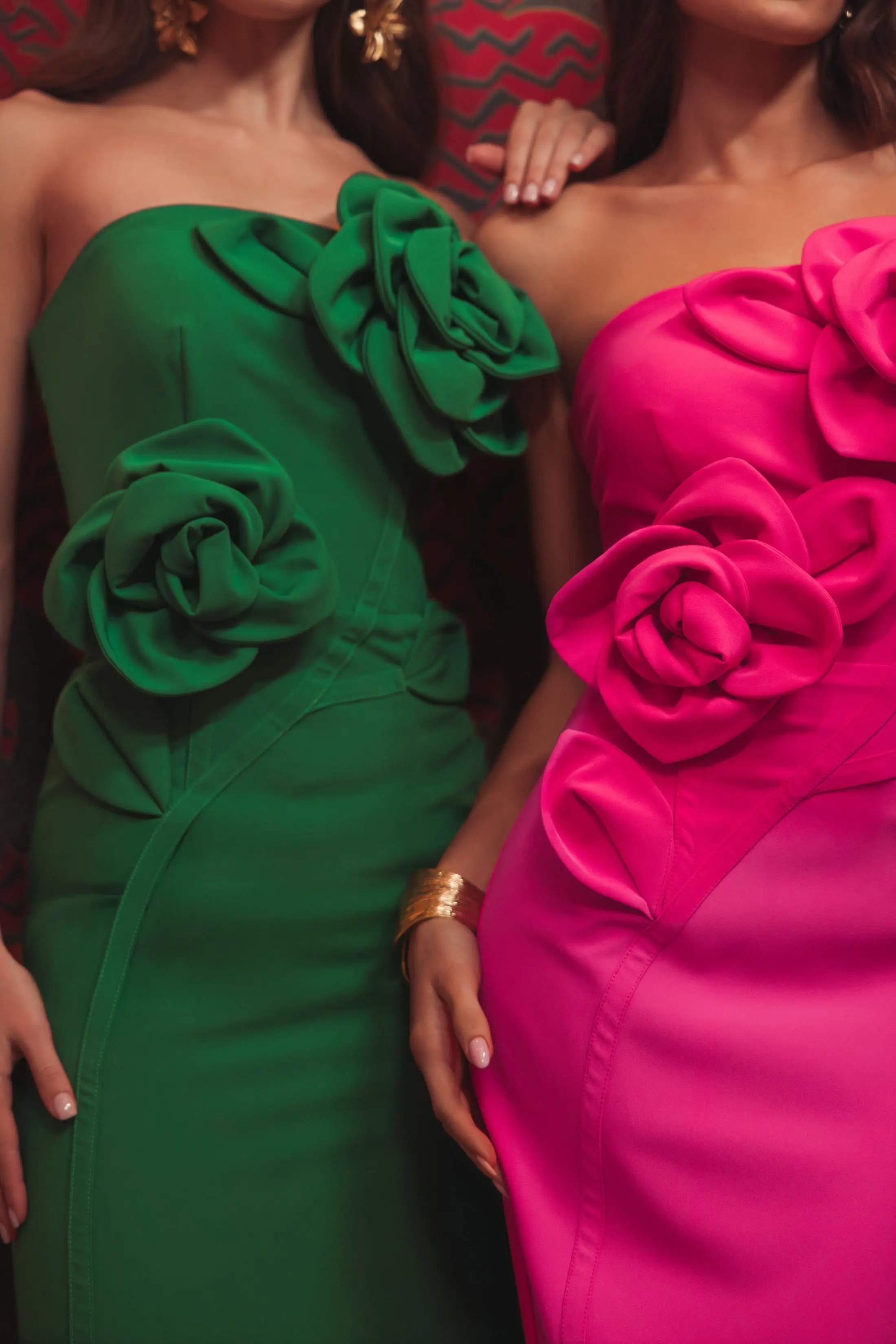 Pink Strapless Crepe Dress With 3D Flower Detail - Image 5