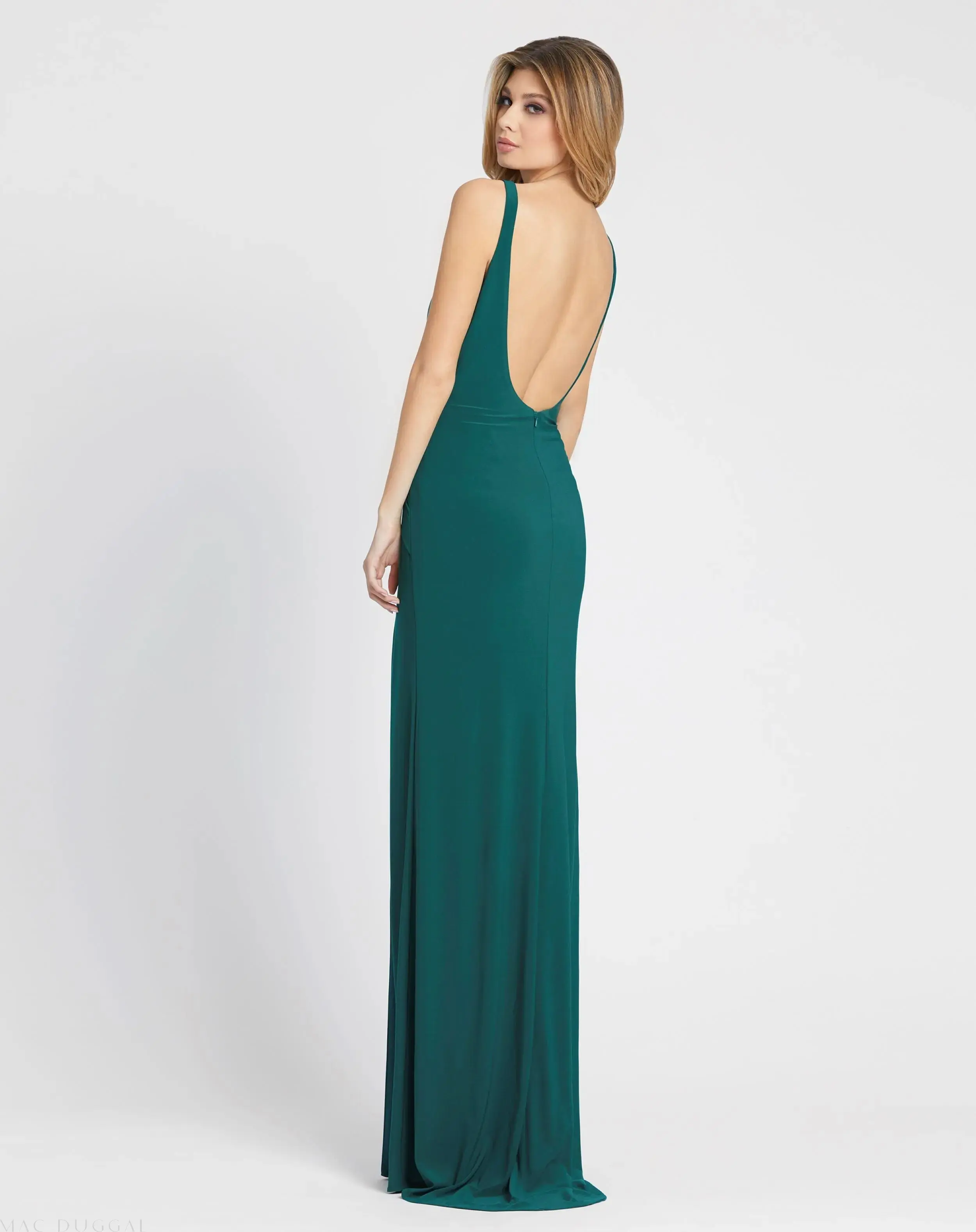 Green Sleeveless Ruched Side Knot Jersey Gown - FINAL SALE - Image 2