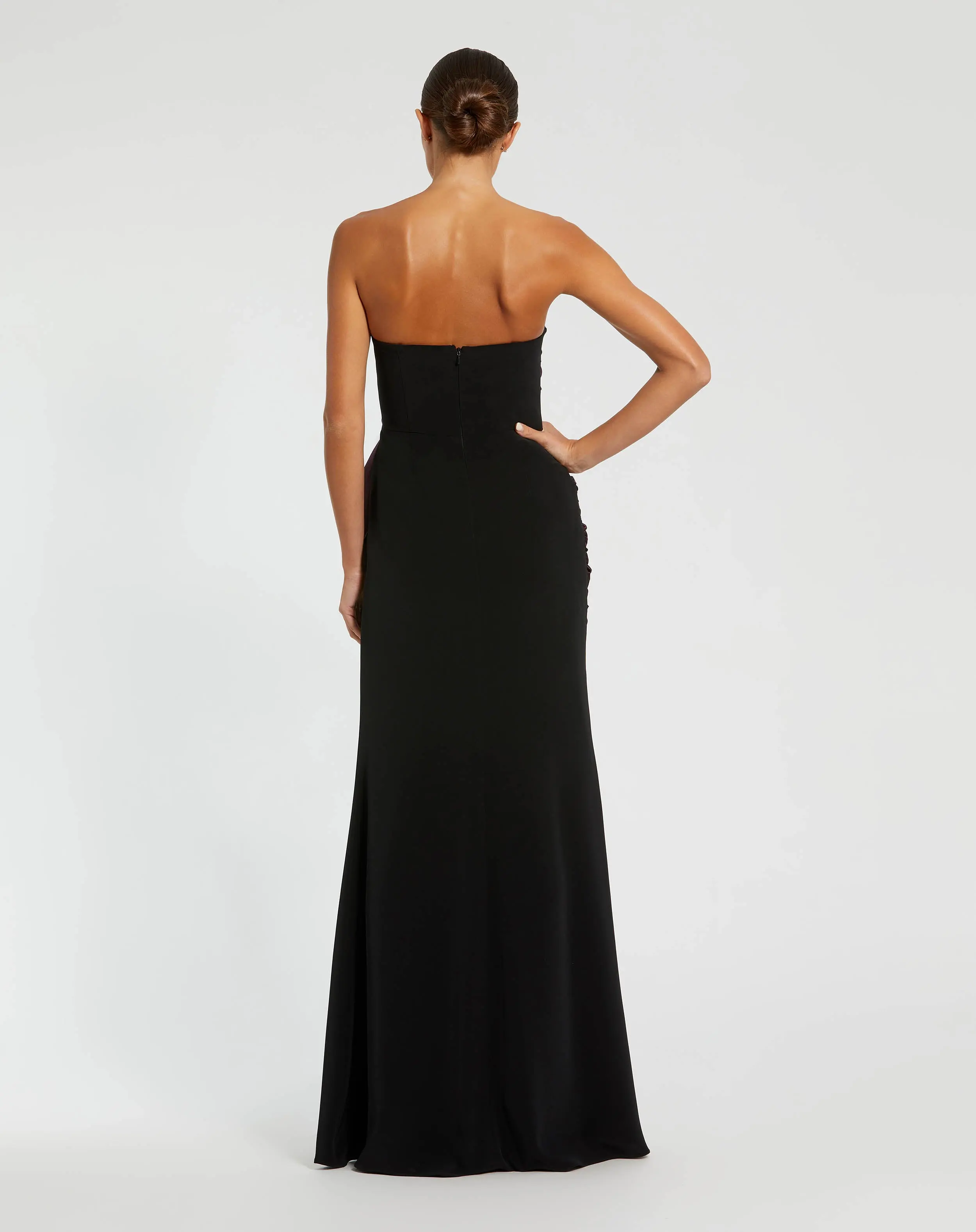 Black Two Tone Draped Strapless Trumpet Gown - Image 3