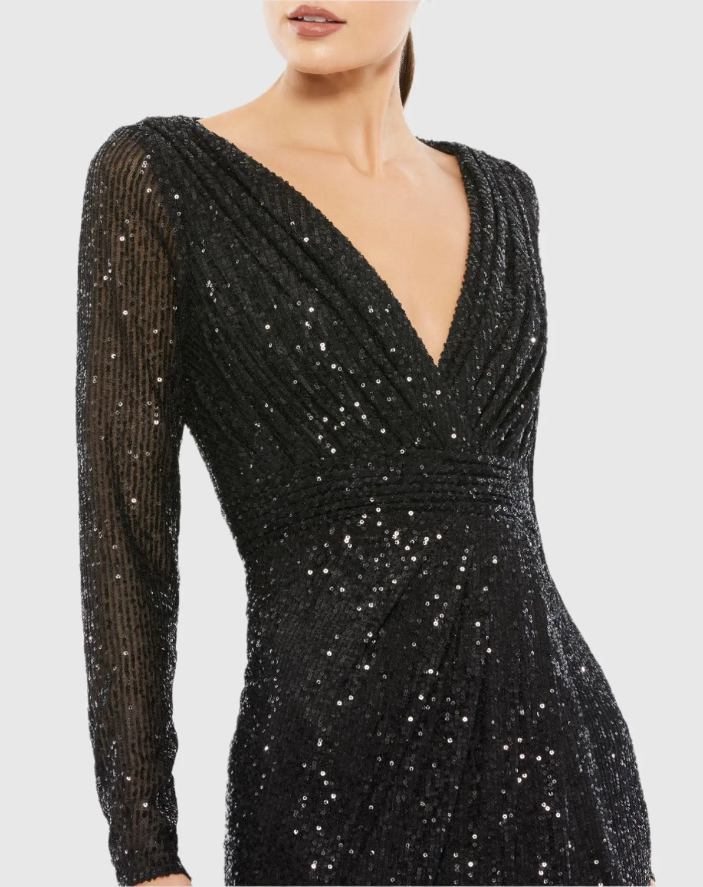 Black Sequined Long Sleeve Gown - Image 2