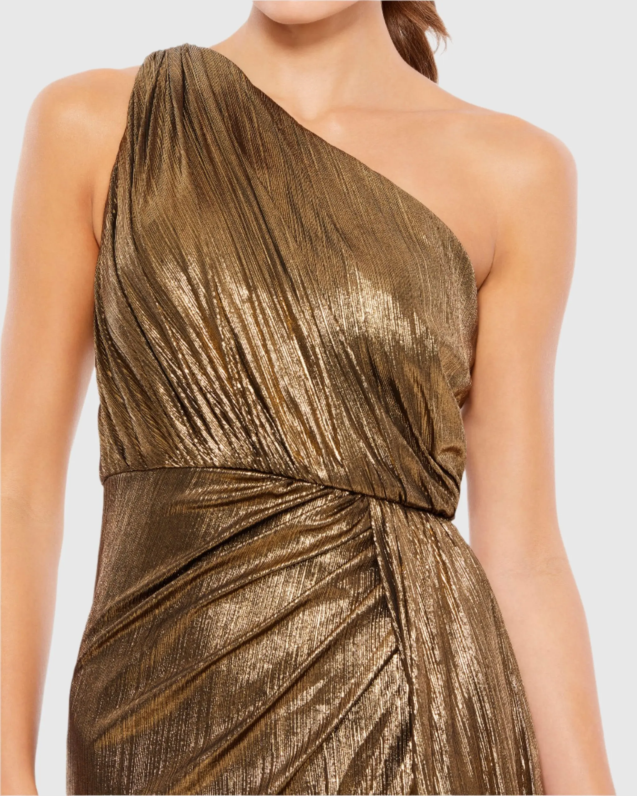 Gold One Shoulder Draped Gown - Image 2