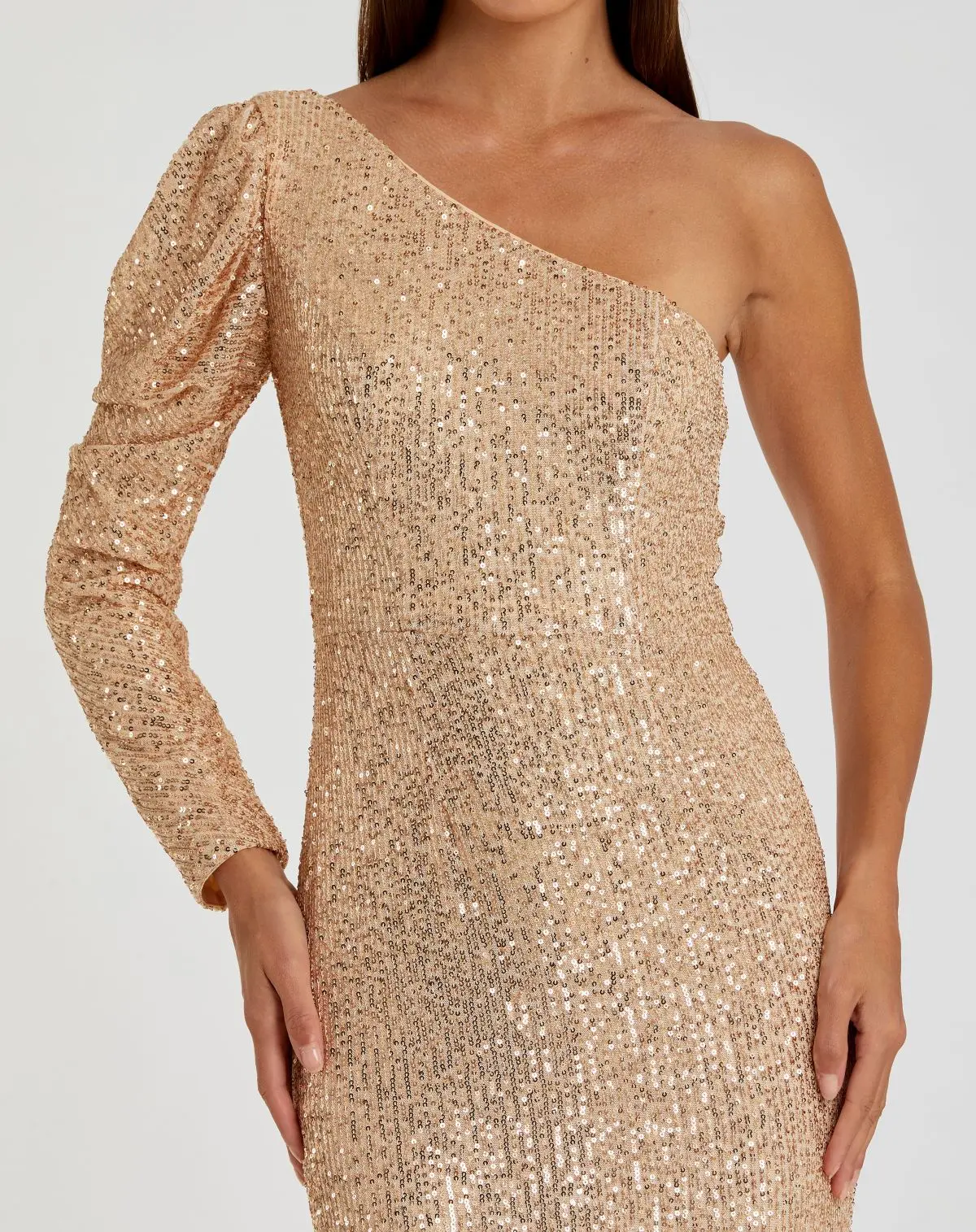 Gold Sequined One Shoulder Trumpet Gown - Image 2
