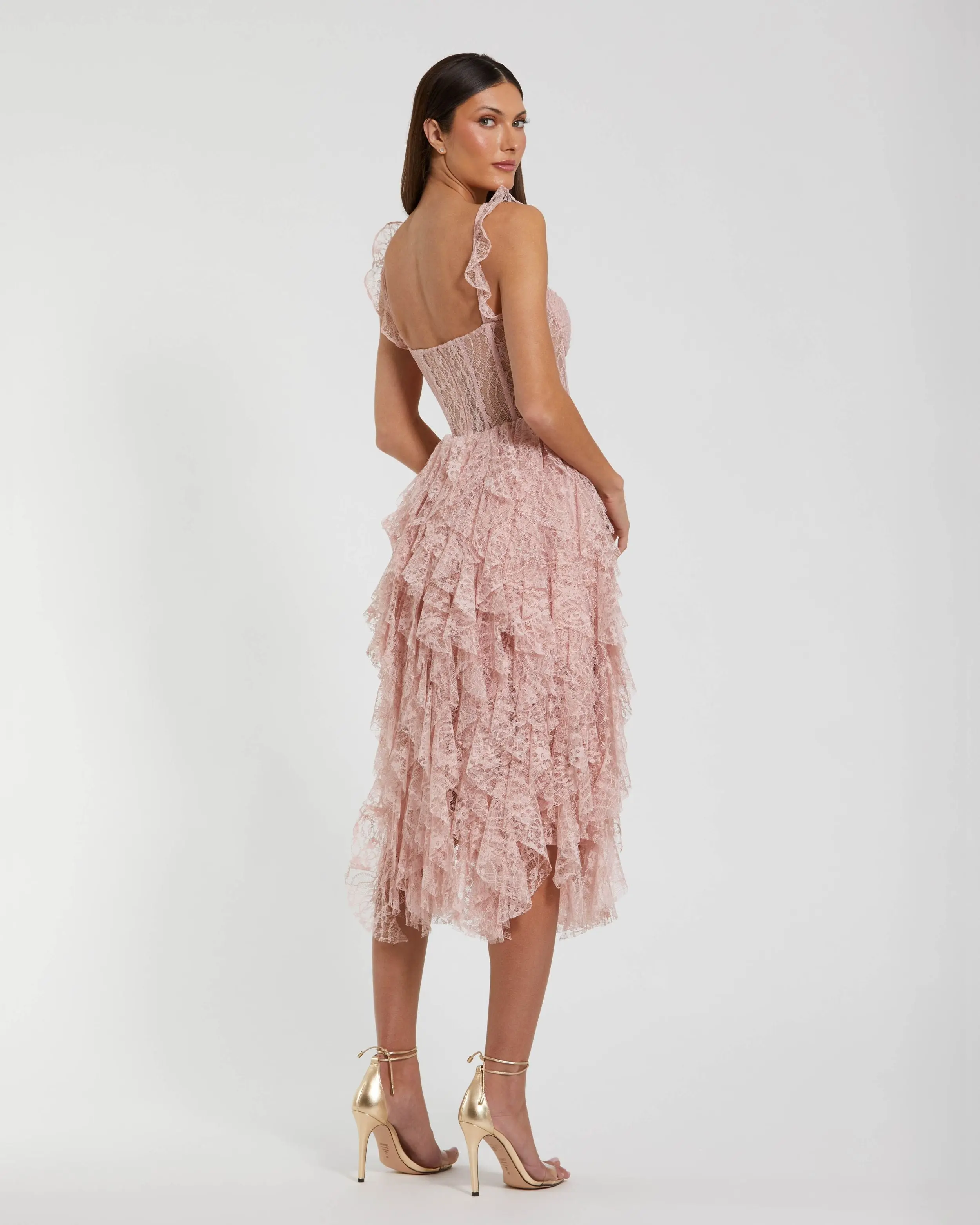 Pink Lace Ruffle Tiered Midi Dress - Image 3