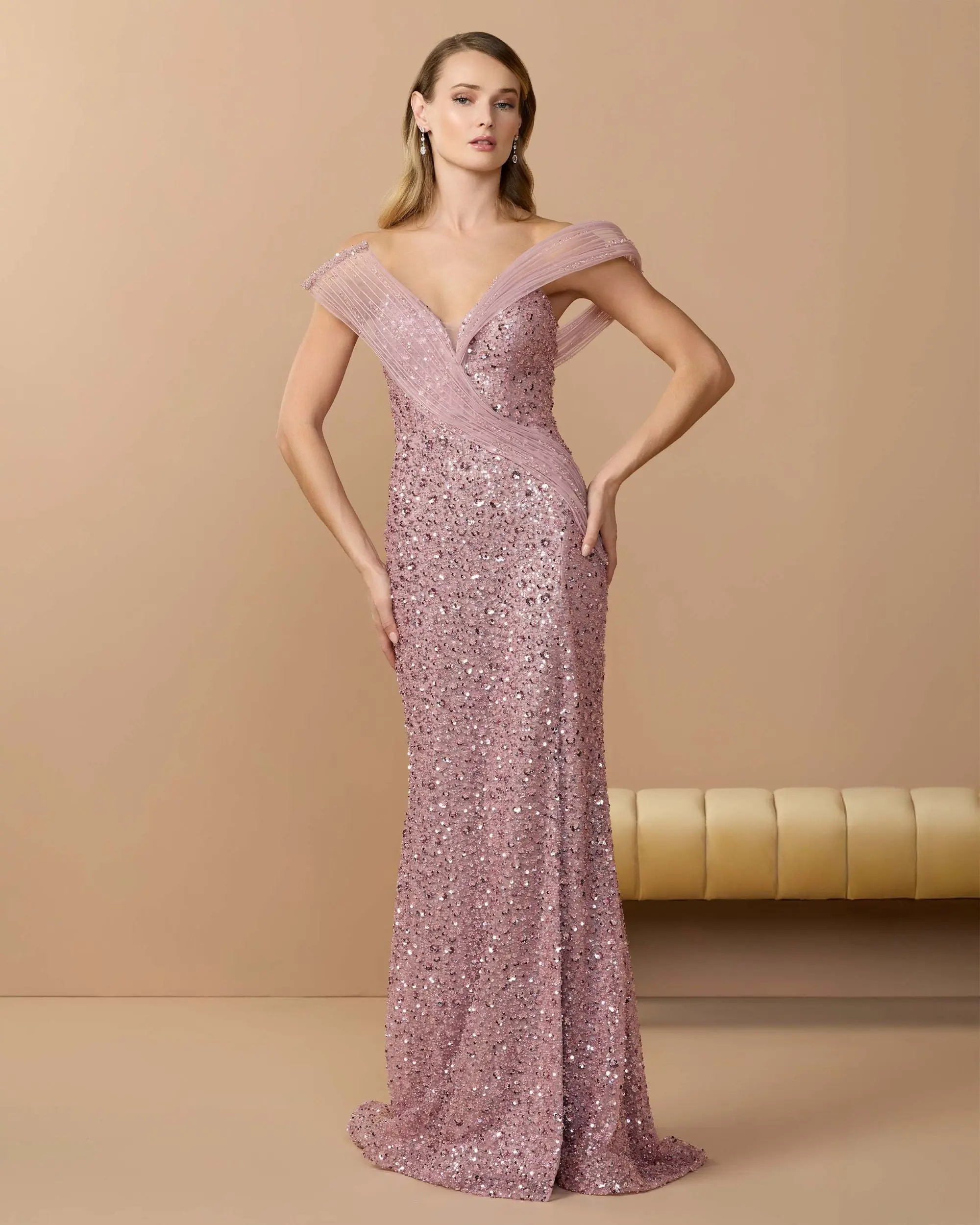 Pink Embellished Strapless Gown With Sculptural Drape - Image 3