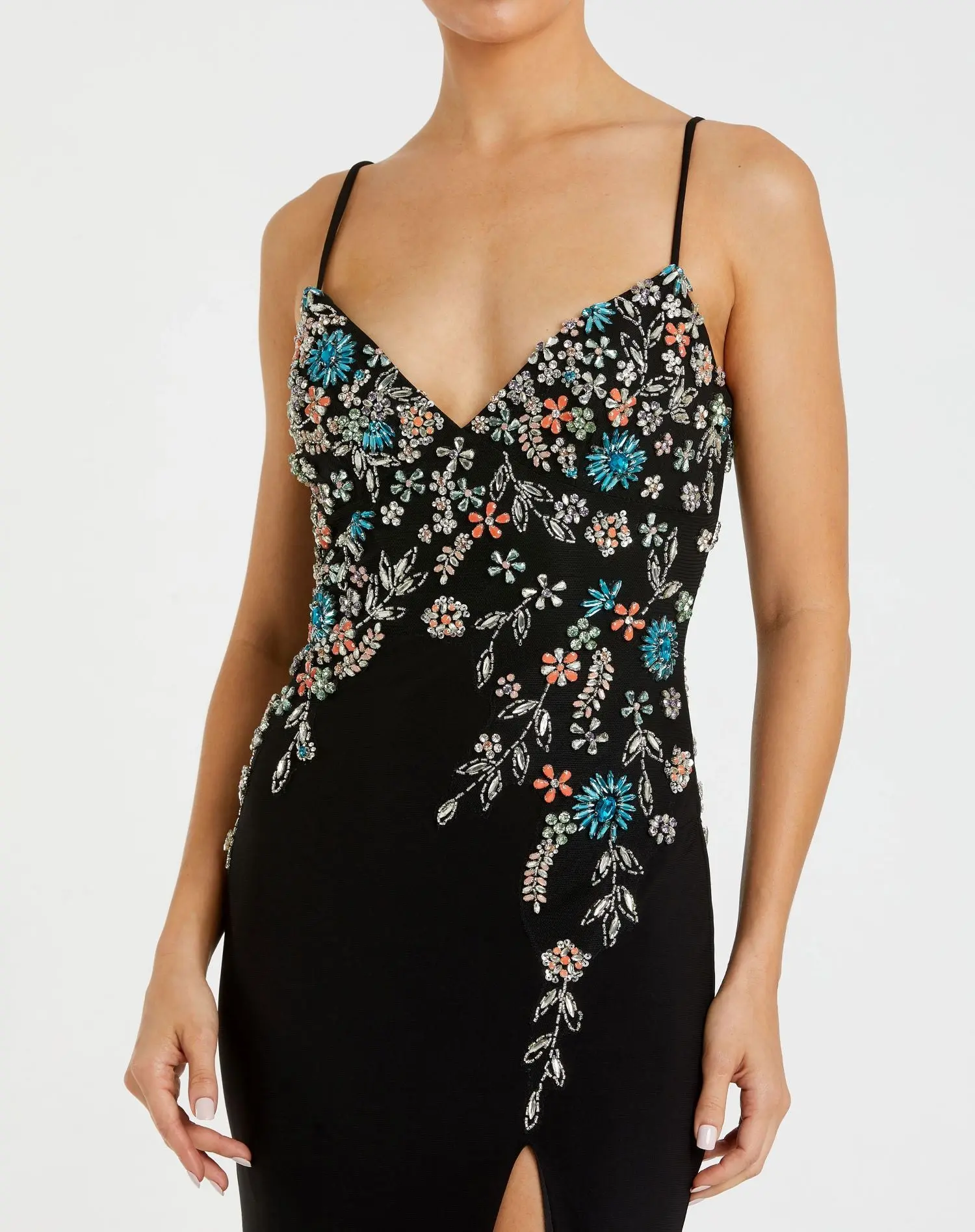 Black Multi Color Beaded Floral Cami Gown - FINAL SALE - Image 3