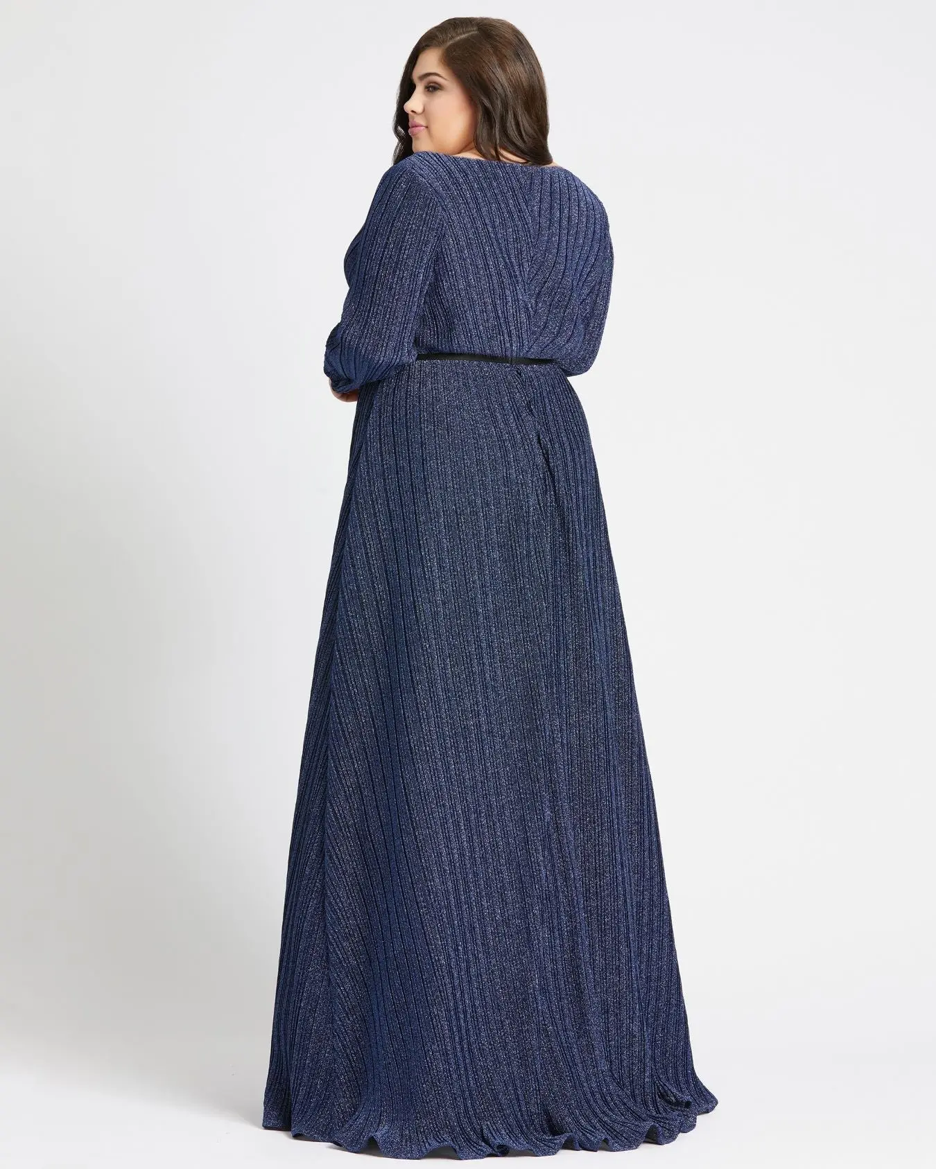Navy Shimmering V-Neck Evening Gown (Plus) - Image 3
