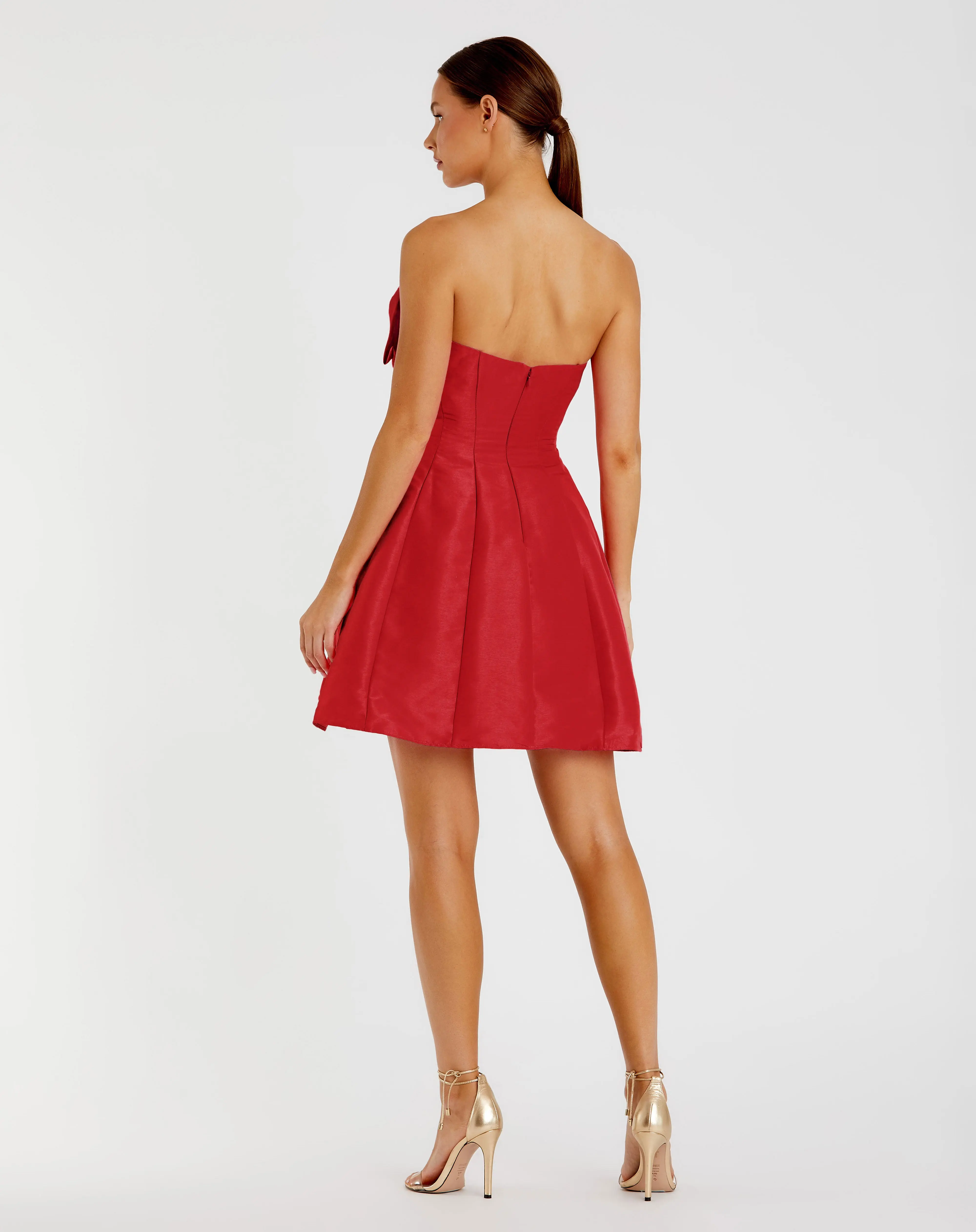 Red Strapless Oversized Bow Fit & Flare Mini Dress - Image 3
