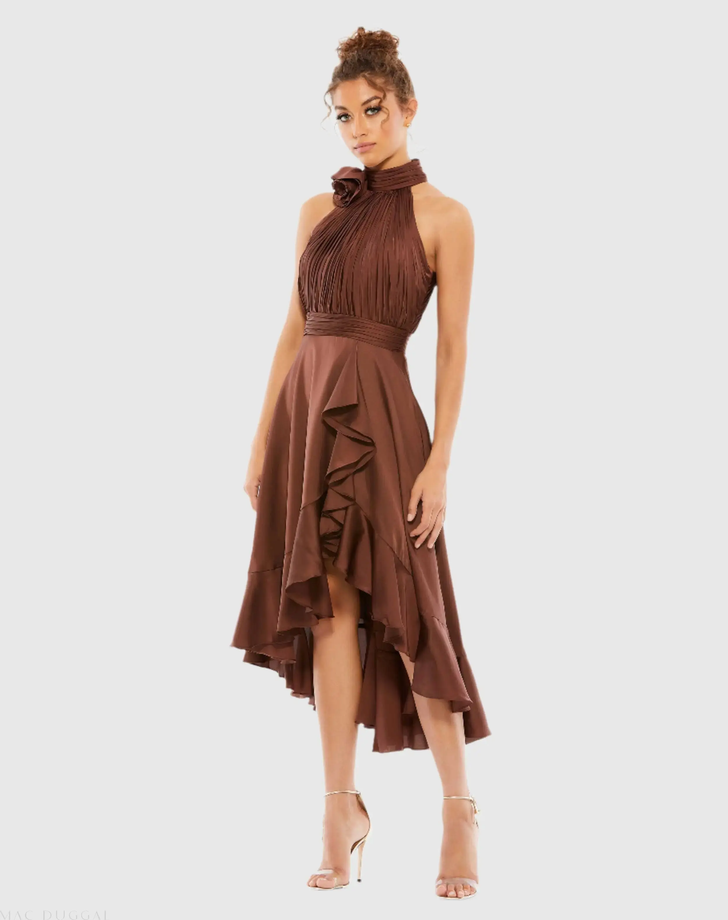 Halter Neck Flower Detail Ruffled Midi Dress - Image 2