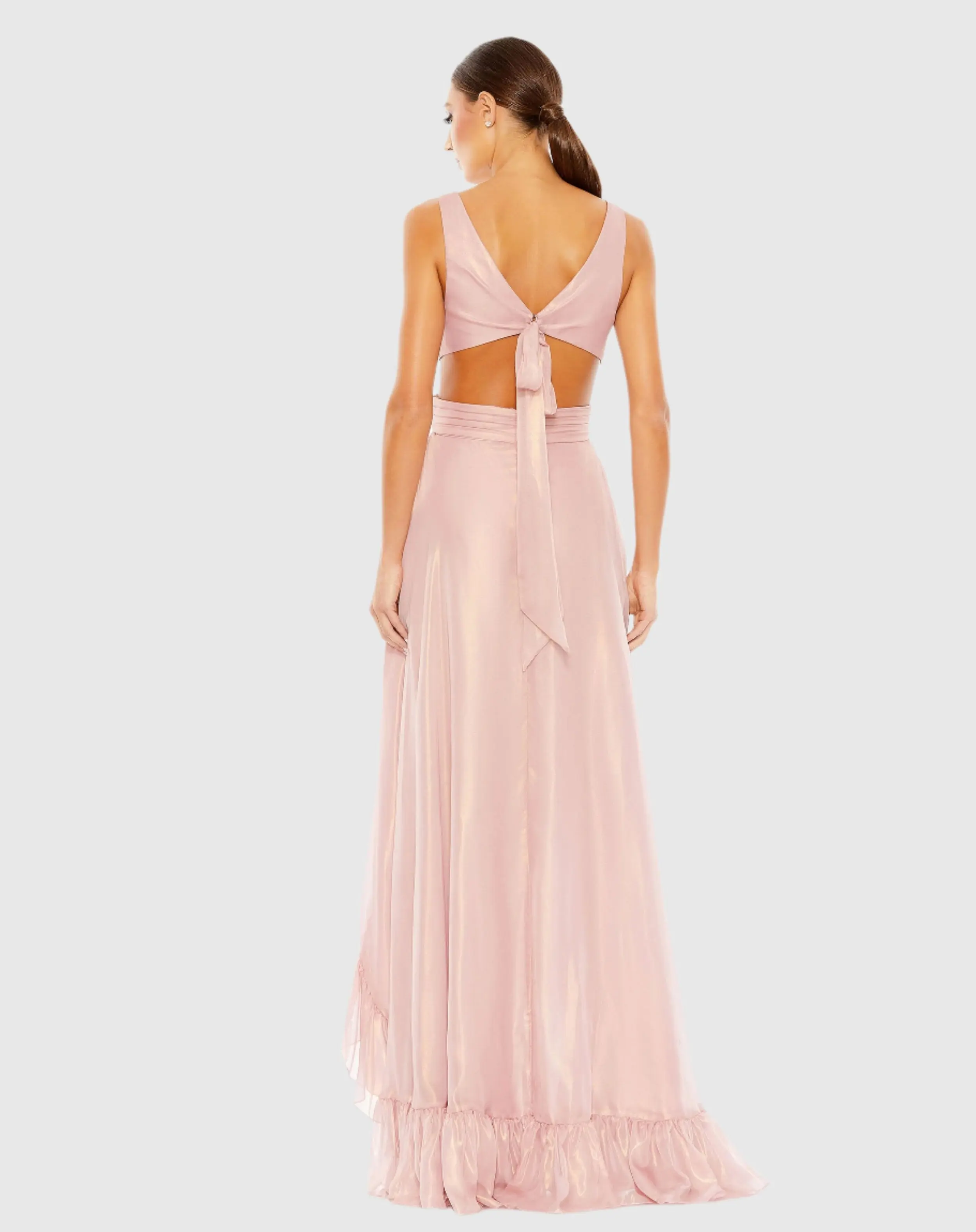 Pink Cut Out High Low Ruffle Gown - Image 3