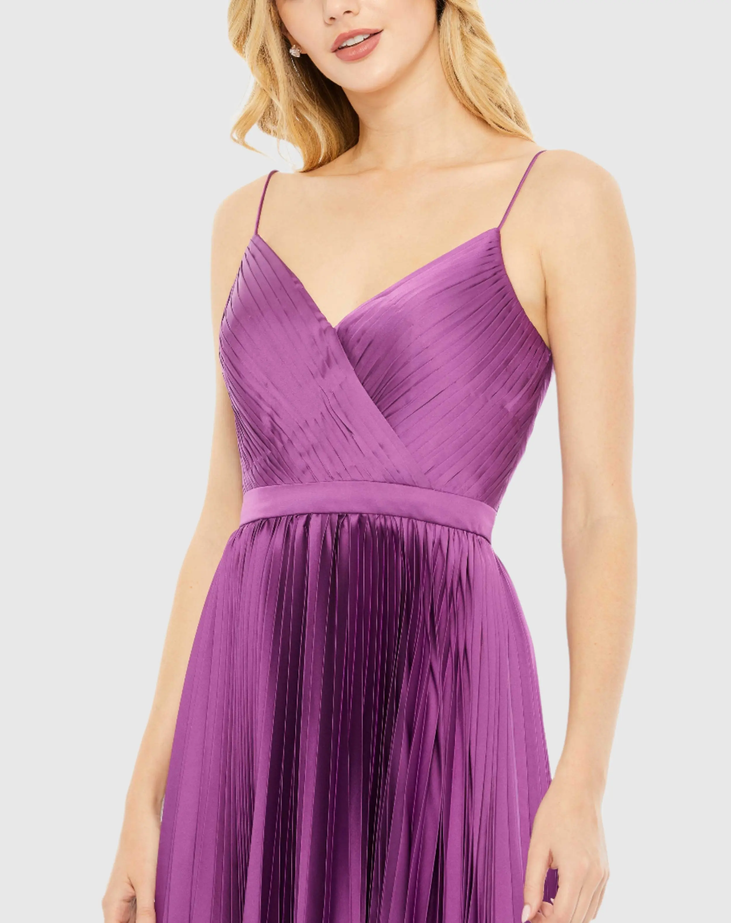 Purple Pleated Satin Flowy Midi Dress - Image 2