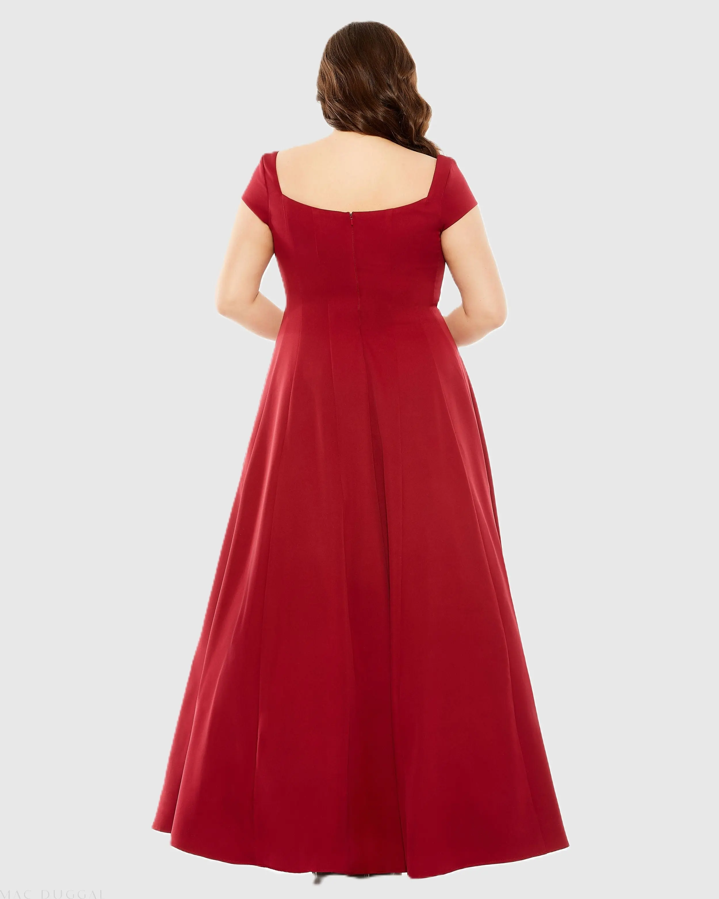 Red Cap Sleeve Square Neck Ball Gown - Image 3