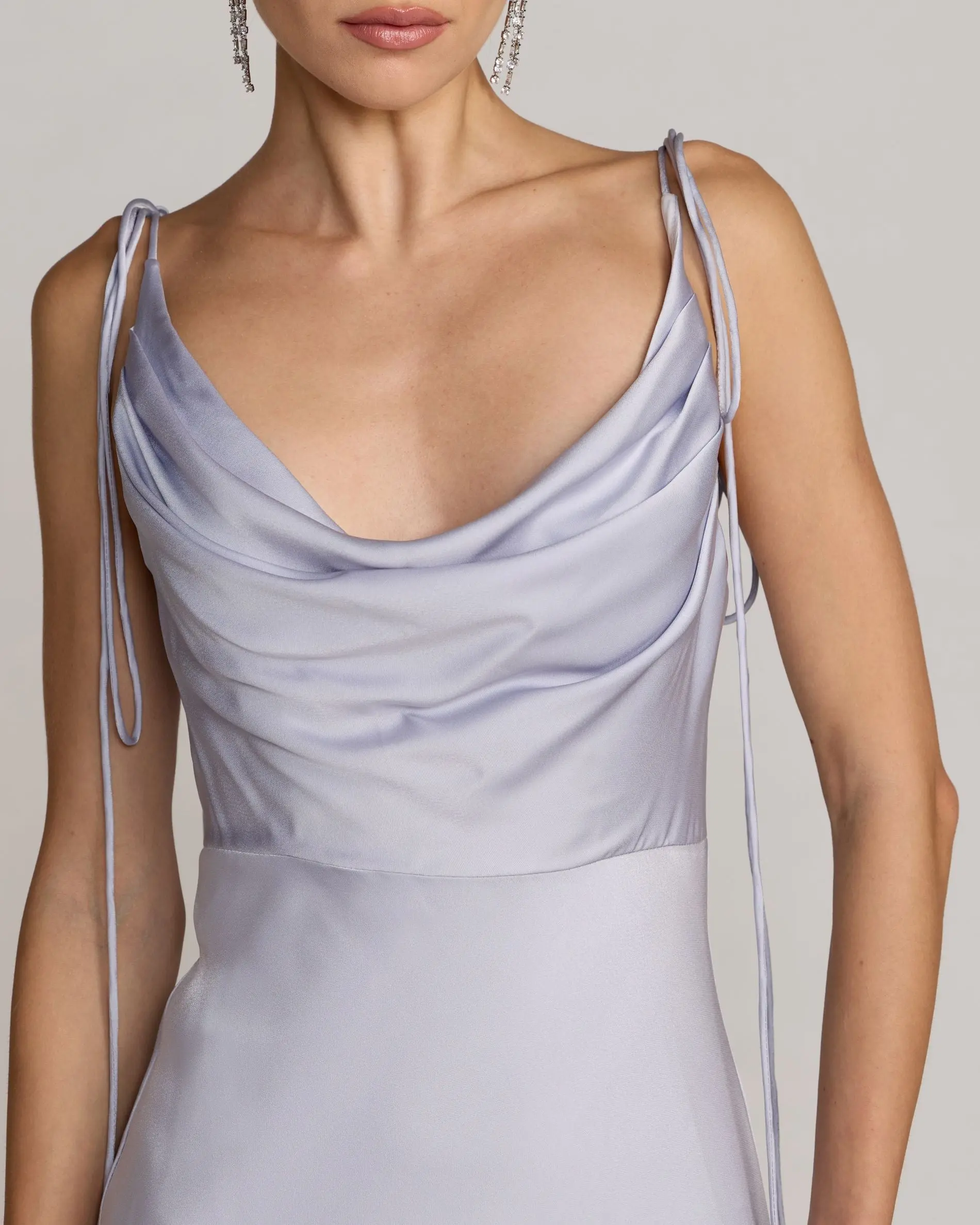 Purple Charmeuse Cowl Gown With Thin Bow Straps - Image 2