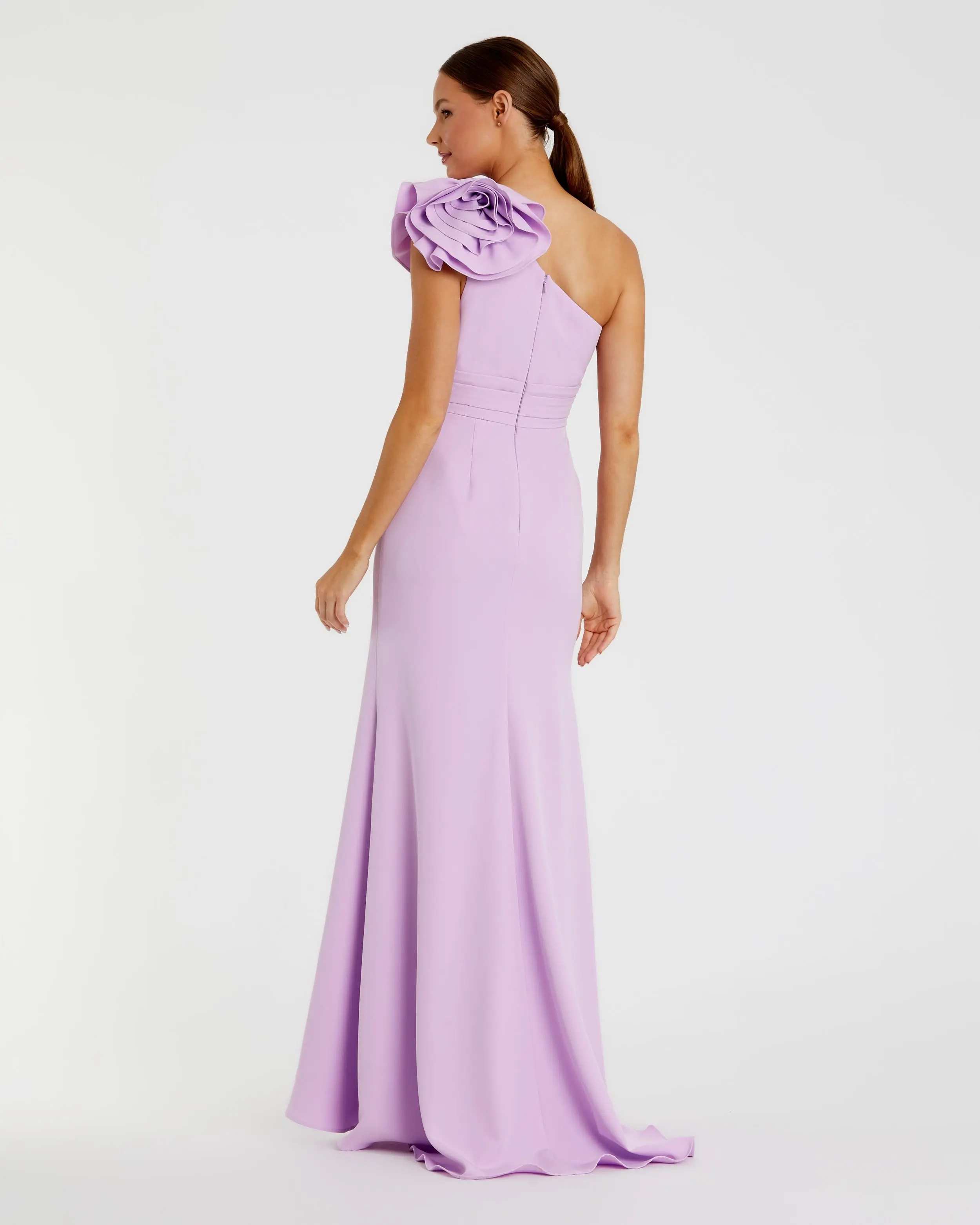Purple One Shoulder Gown With 3D Flower - Image 3