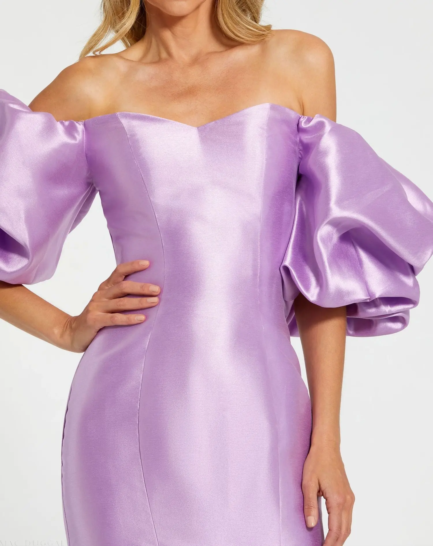Purple Sweetheart Off The Shoulder Puff Sleeve Gown - Image 2