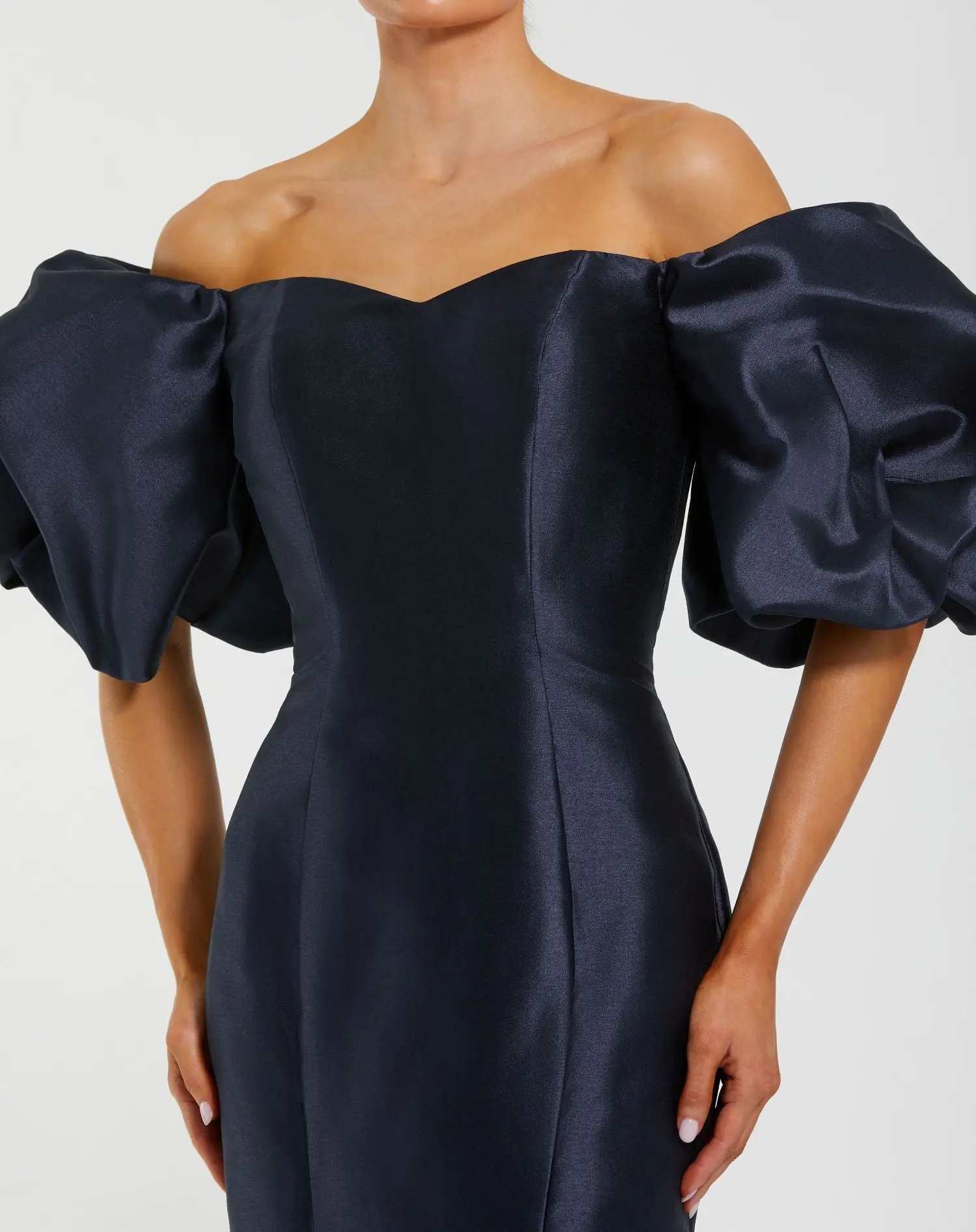 Navy Sweetheart Off The Shoulder Puff Sleeve Gown - Image 2