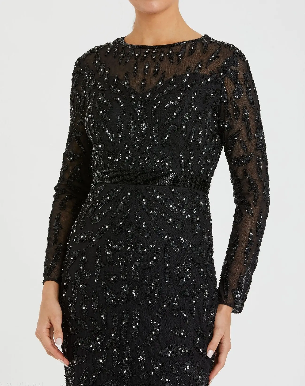 Black Long Sleeve Beaded Evening Gown - Image 2