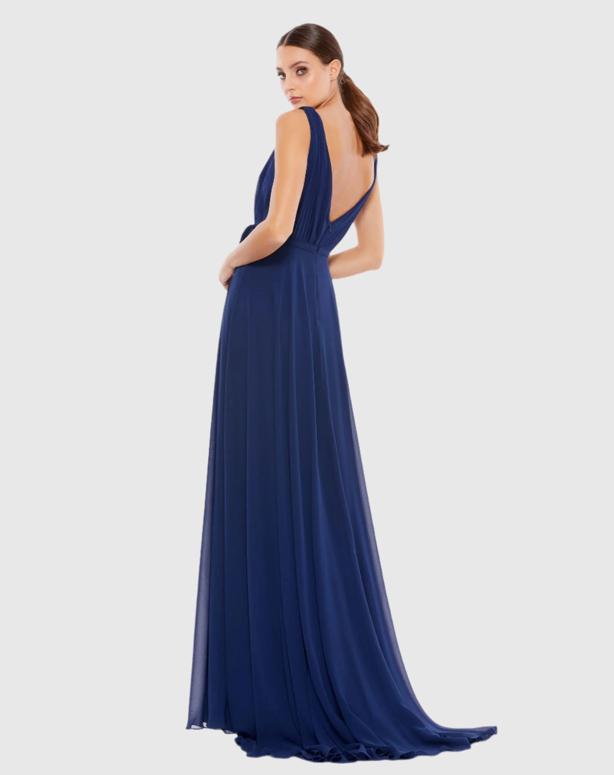 Navy Sleeveless V-Neck Chiffon Gown - FINAL SALE - Image 3