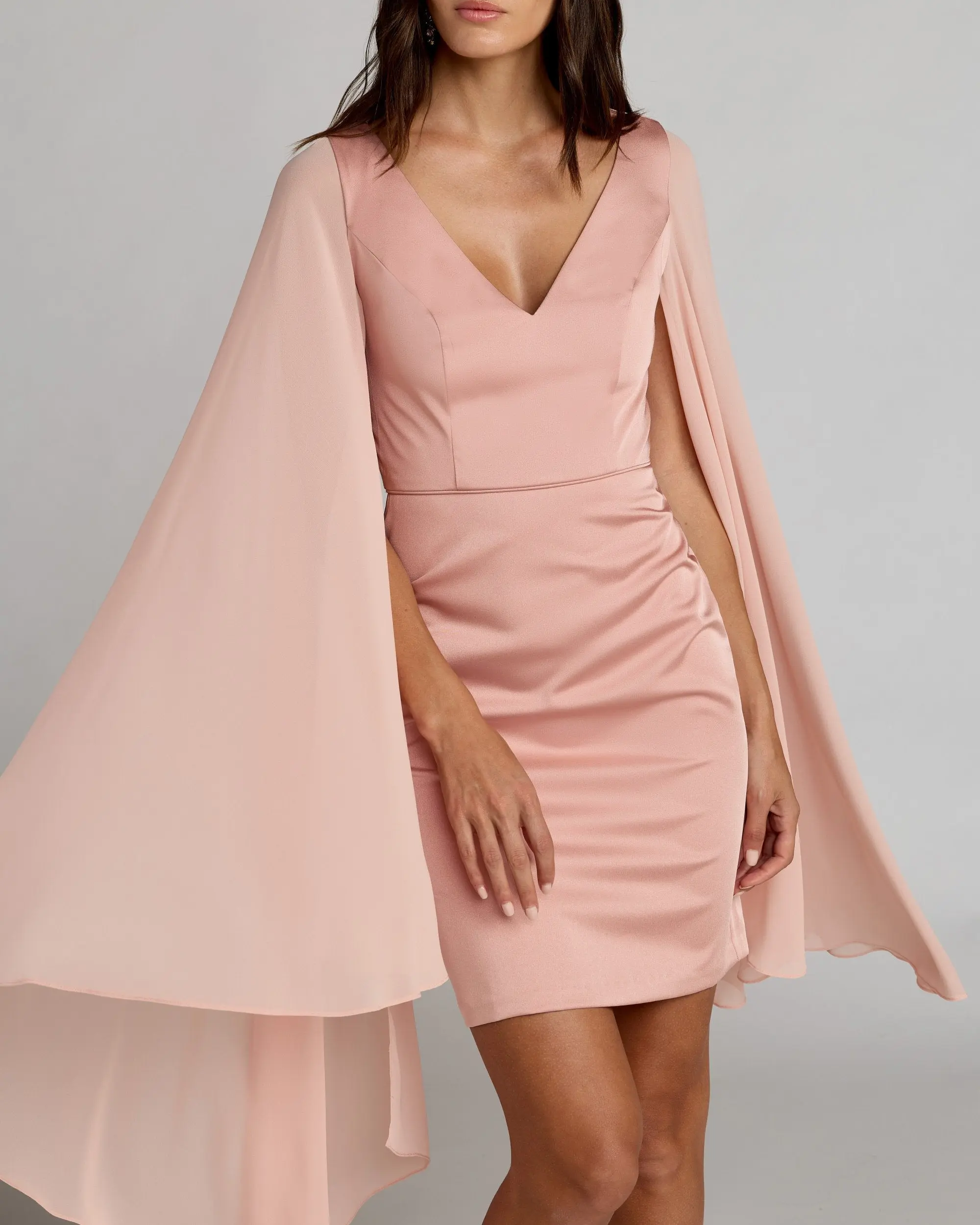 Pink V-Neck Cape Sleeve Mini Dress - Image 3