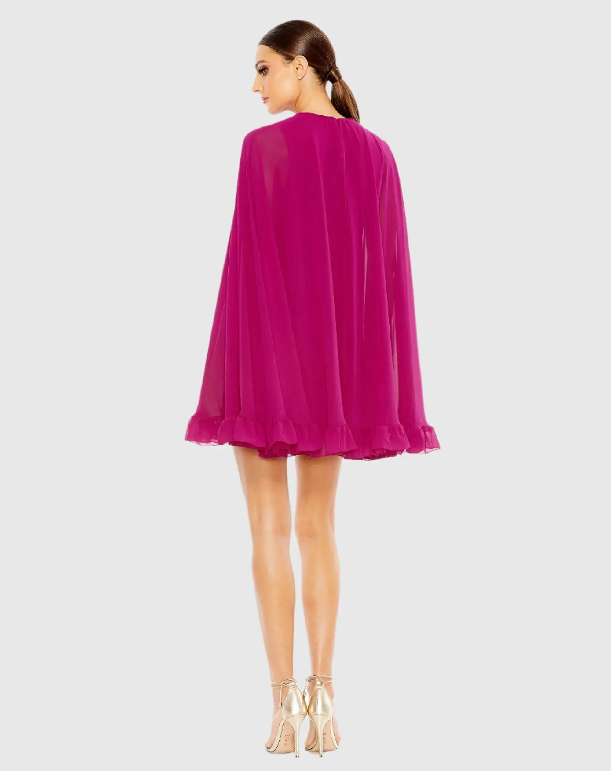 Pink High Neck Ruffle Hem Cape Mini Dress - Image 3