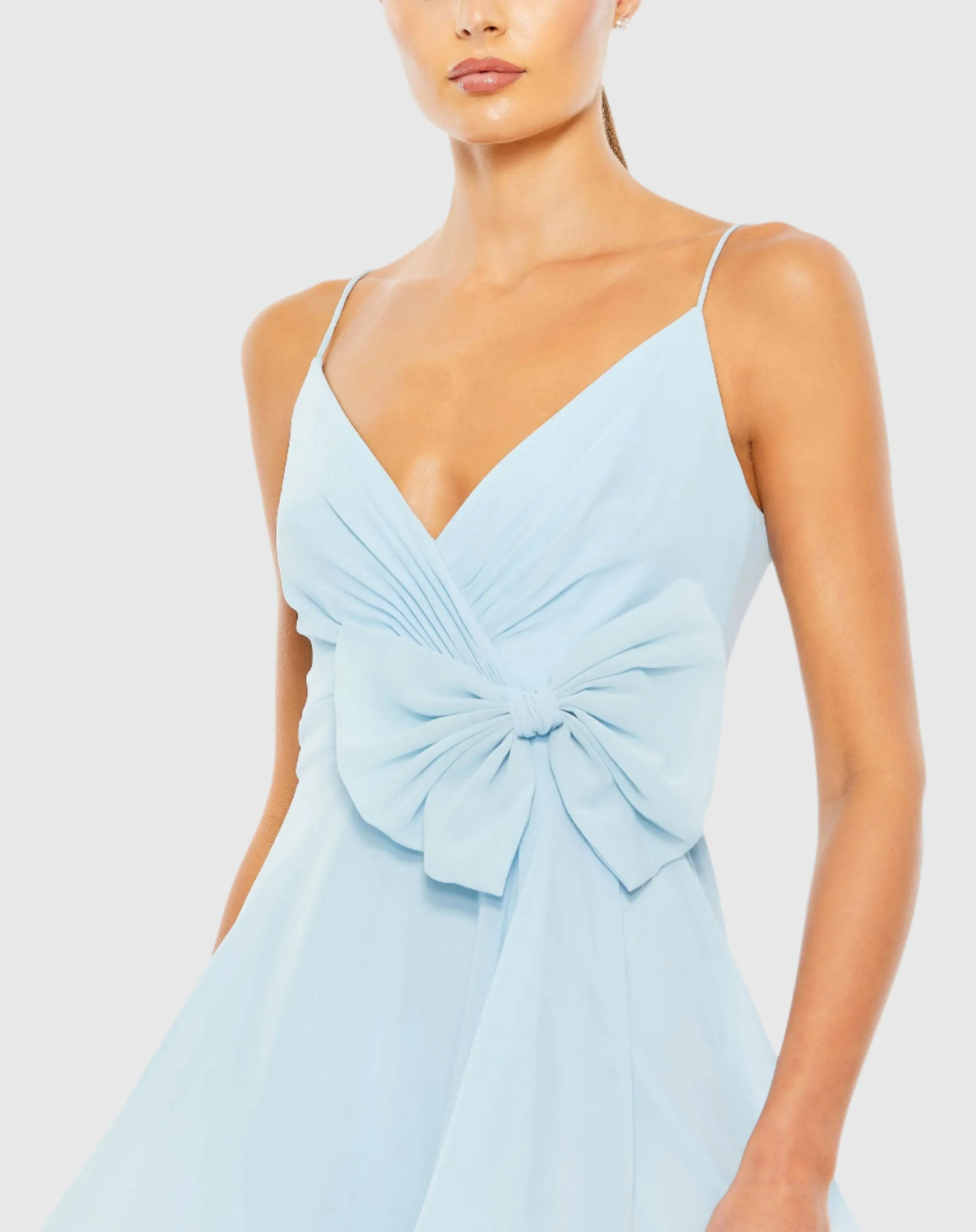 Blue Faux Wrap Bow Detail Flowy Mini Dress - Image 2