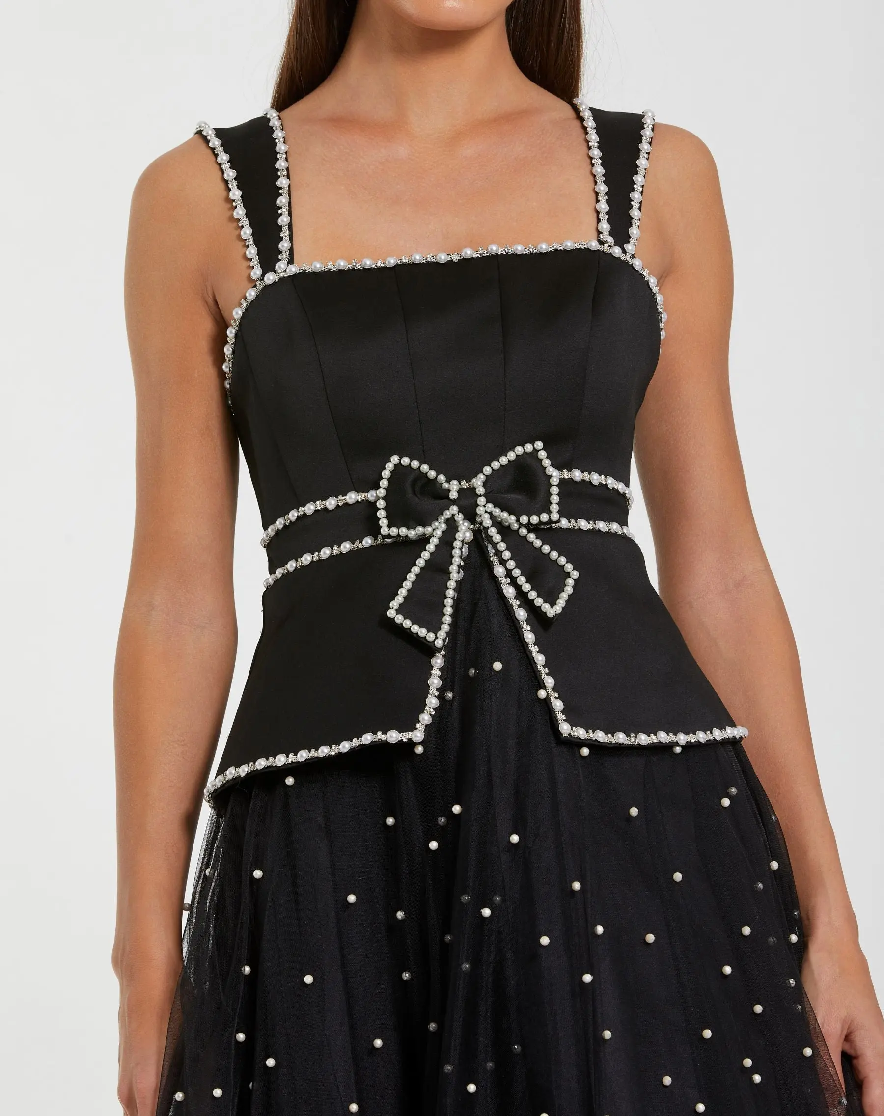 Black Sleeveless Embellished Crepe And Tulle Midi Dress - Image 2