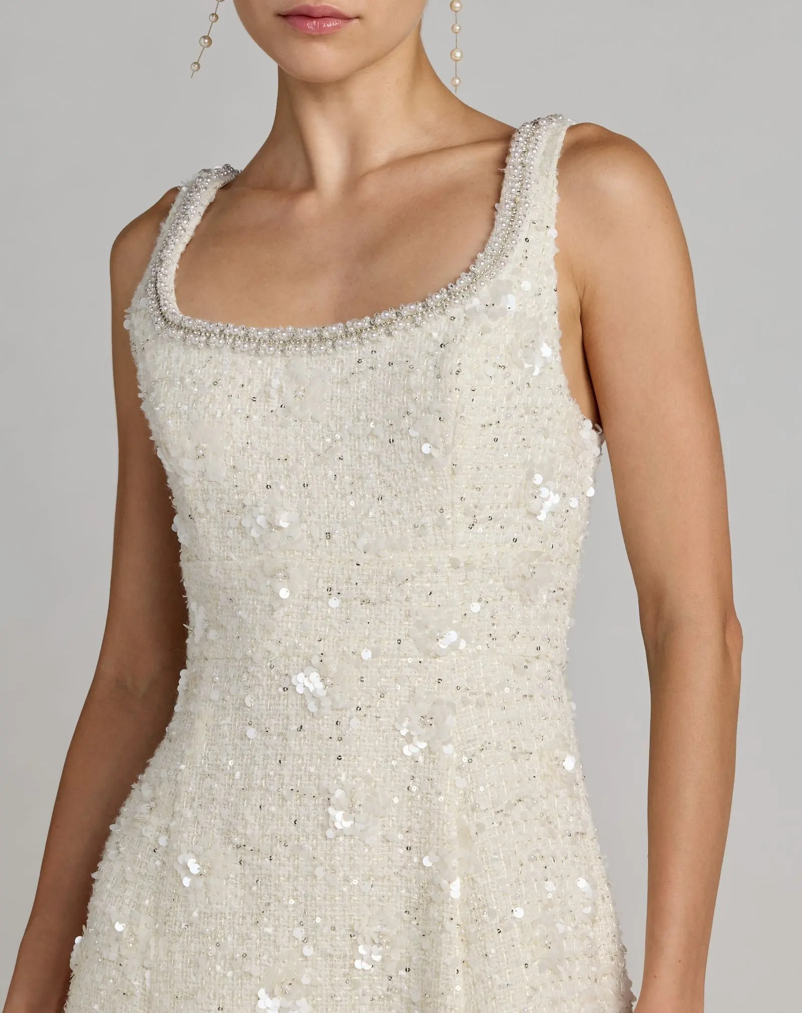 Ivory Embellished Boucle Sleeveless A-Line Midi Dress - Image 2