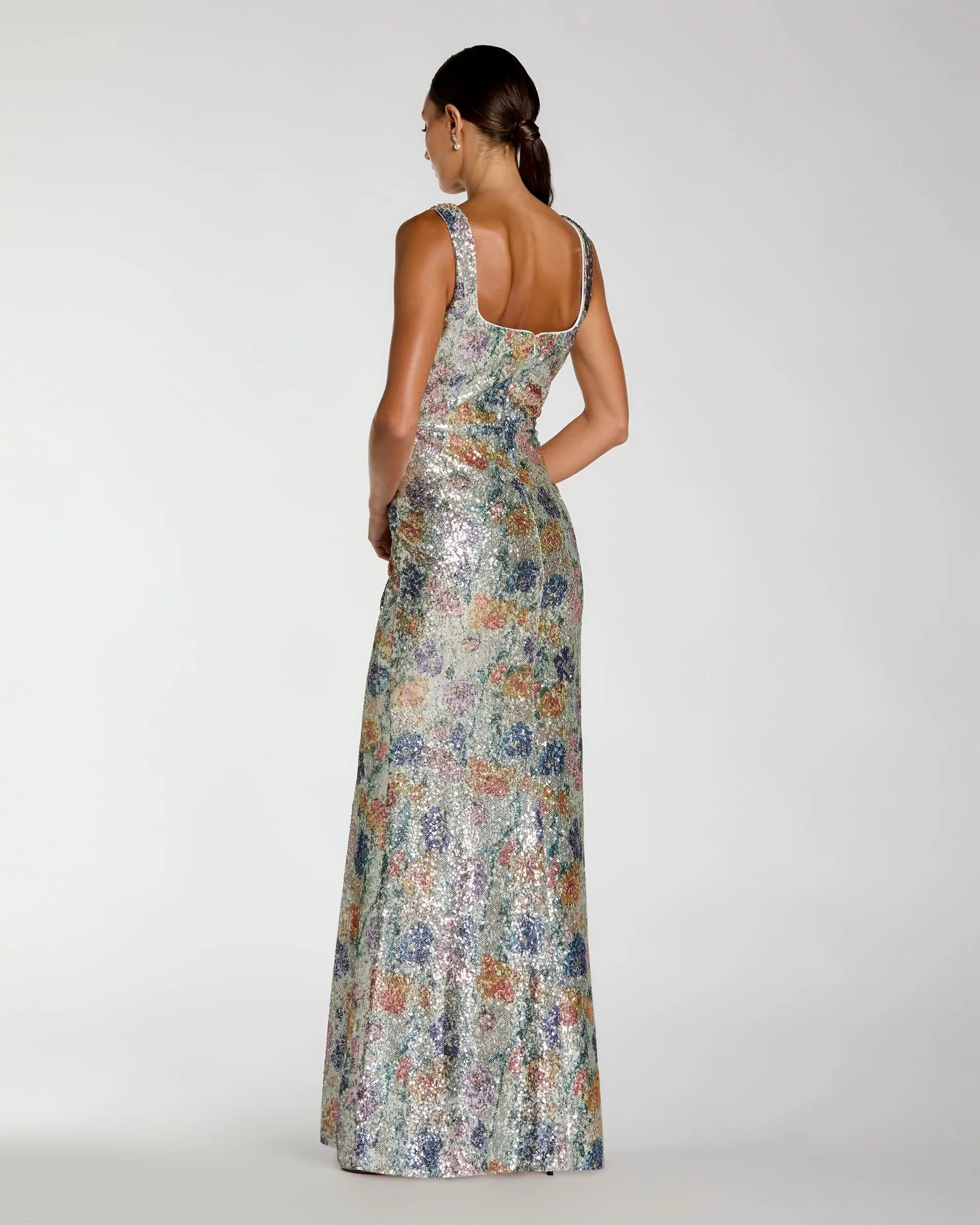 Silver Sleeveless Floral Sequin Gown - Image 3
