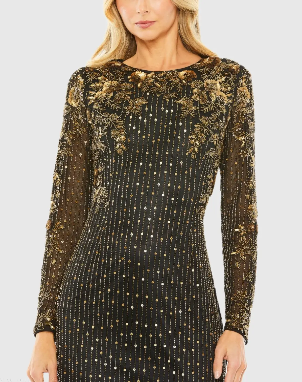 Black High Neck Long Sleeve Embellished Gown - Image 2